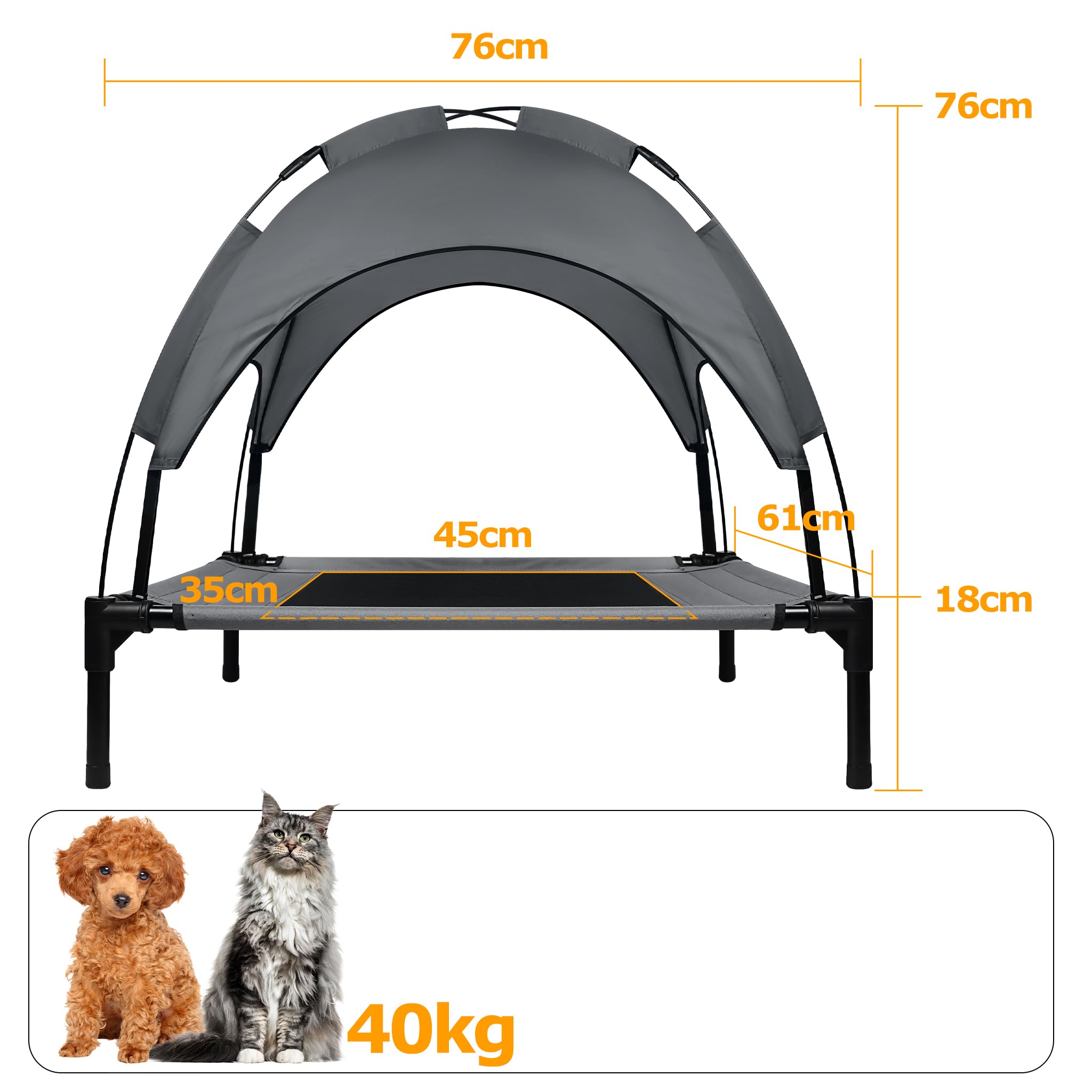 FIVMEN Hundebett mit Baldachin Hundeliege Outdoor 2 in 1 Haustierbett Hundesofa Erhöhtes Katzenliege Katzenbett für Katzen und Kleine Große Hunde, 76x76x61cm