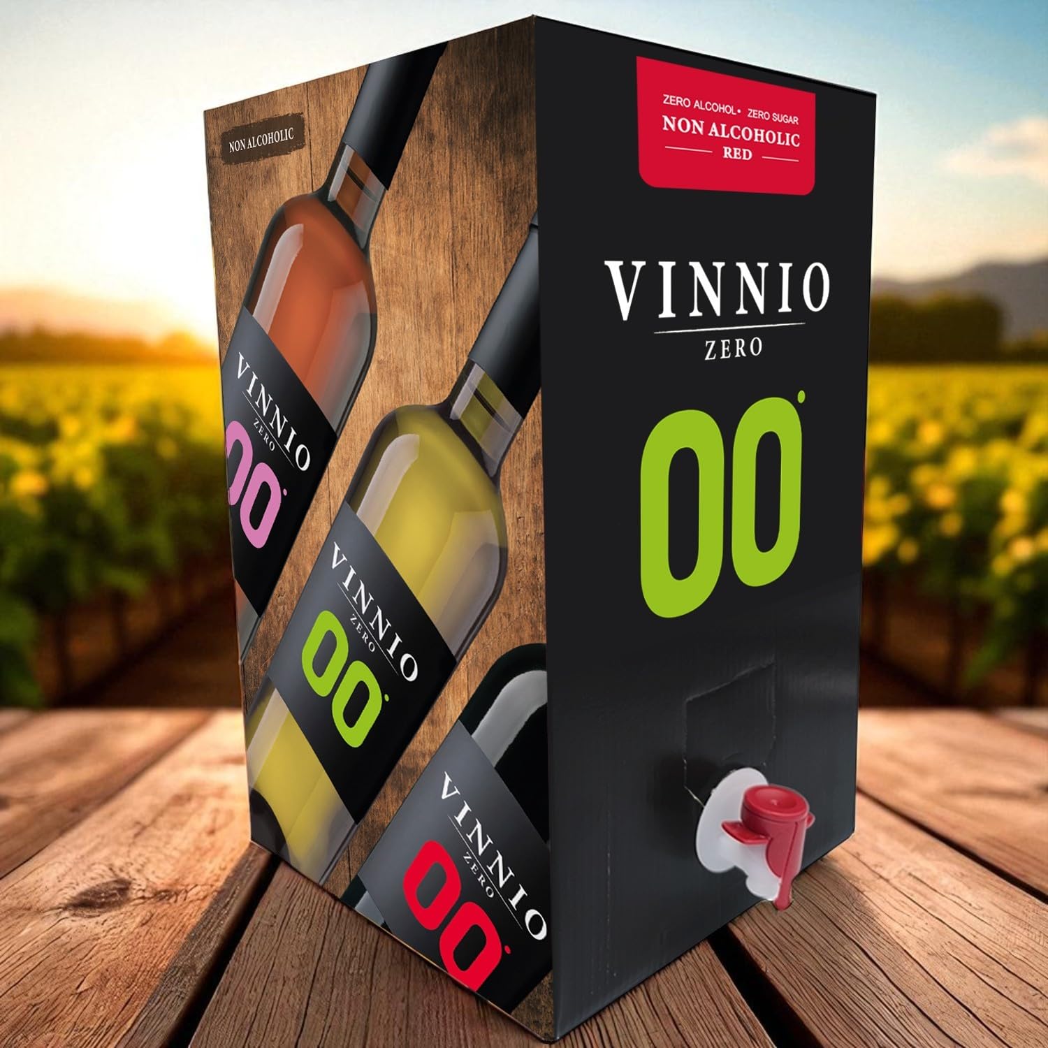 VINNIO – Vino rosso analcolico 0,0 Premium | Bag in Box da 10L (Equivale a oltre 13 bottiglie da 750 ml) | Formato risparmio con rubinetto (Senza zucchero, a basso contenuto calorico)
