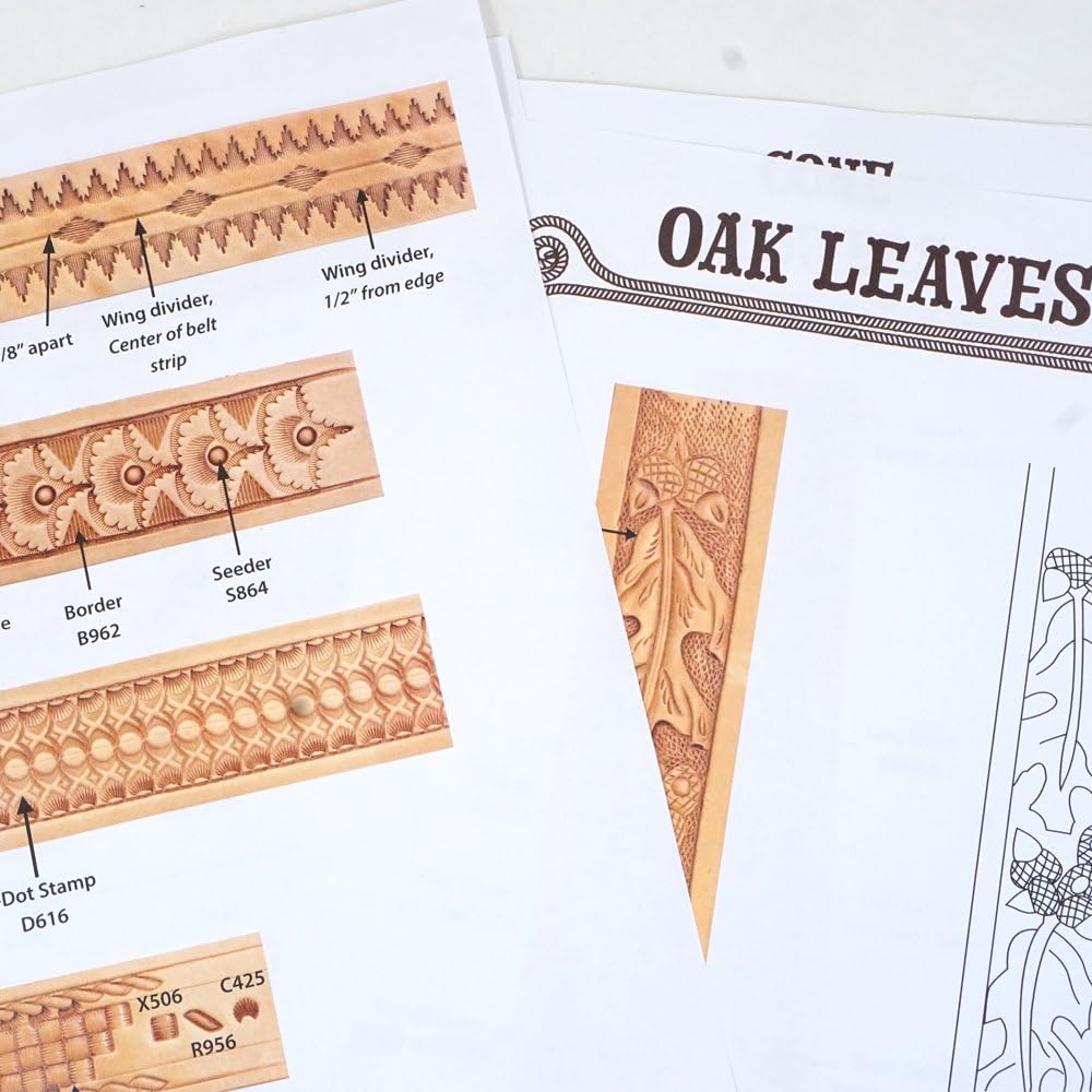 SLC Belt Tracing & Tooling Pattern Pack - 25 Different Designs, Labeled Tooling Designs with Stamp Reference Guide, Beginner to Expert Level