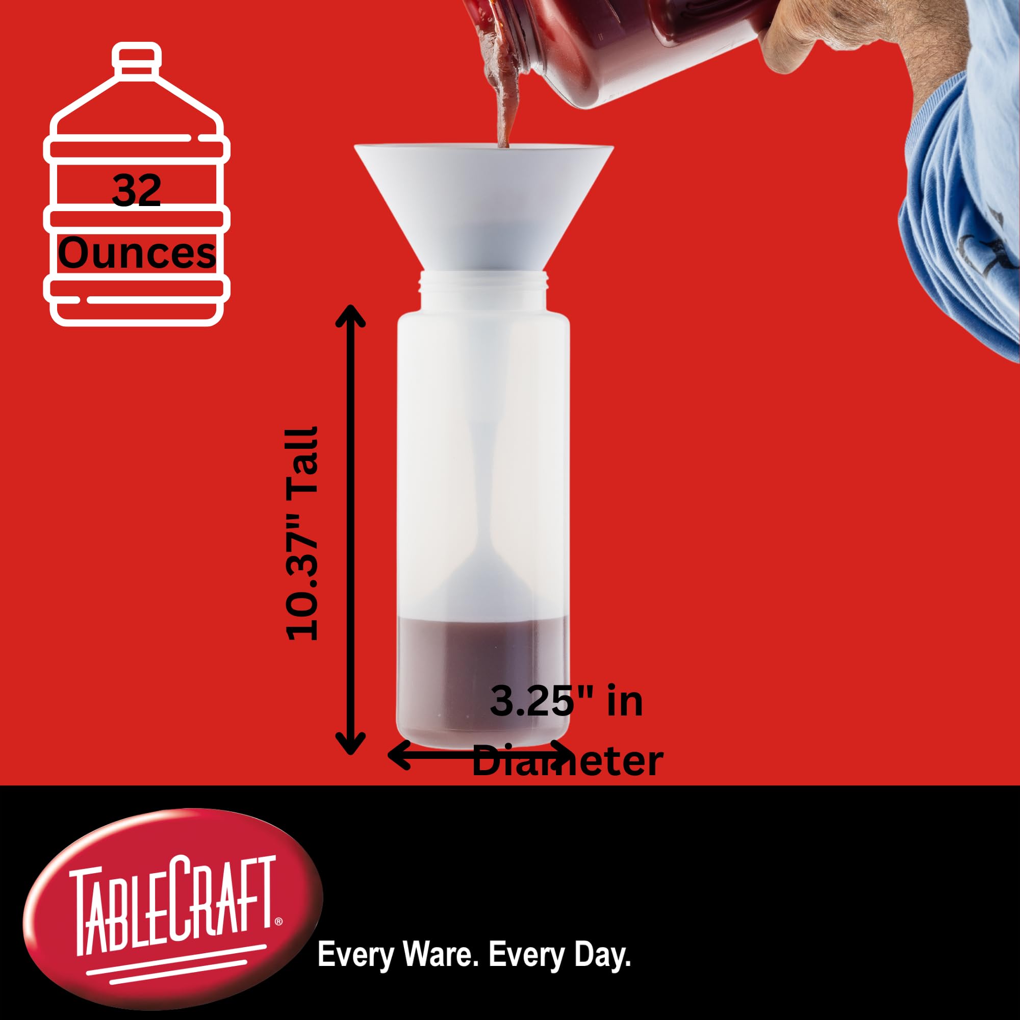 Tablecraft Bottiglie di plastica per condimenti, Foodservice per uso commerciale e ristorazione, a bocca larga, 53 mm, con punta conica con tappo legato per olio d'oliva, salsa barbecue, condimenti,