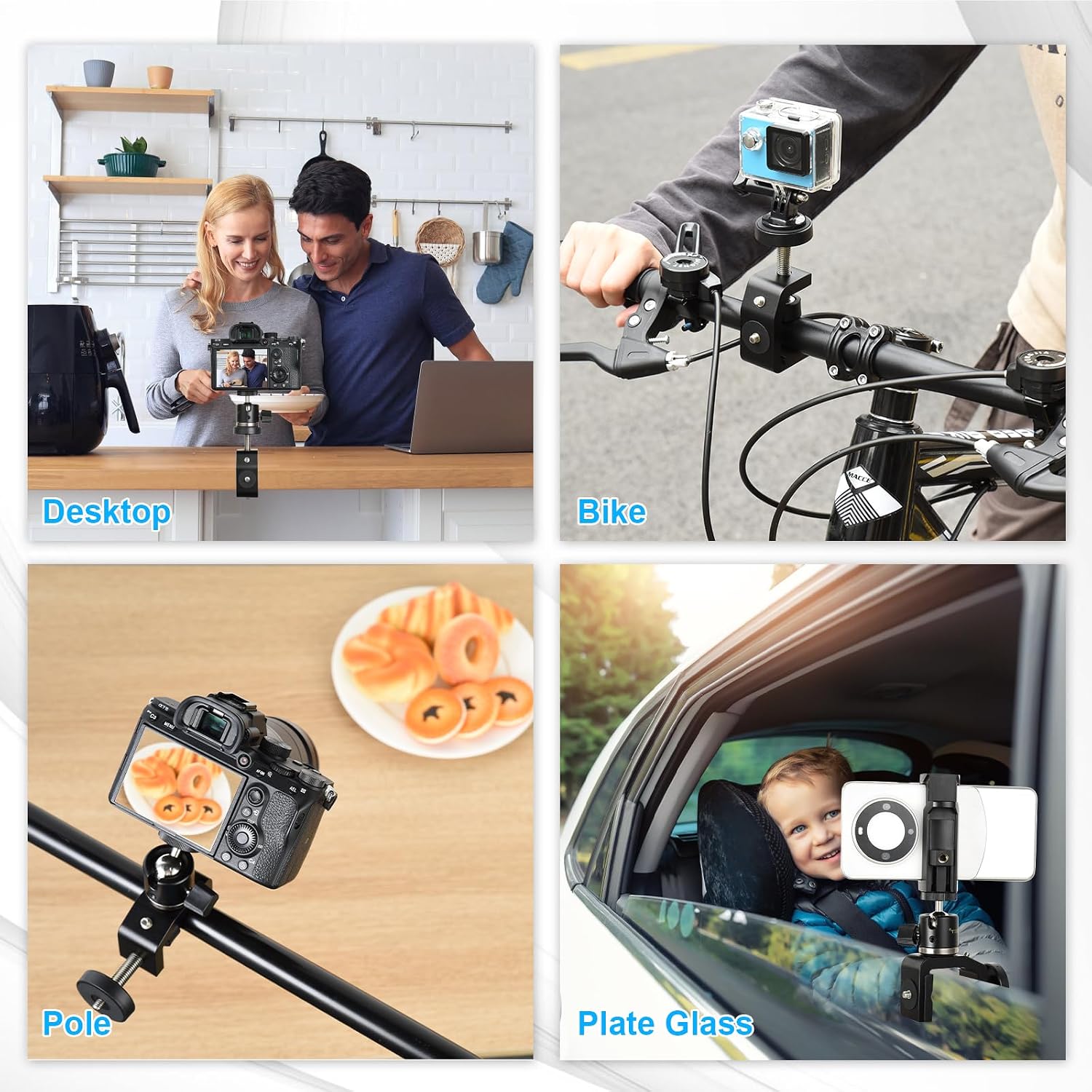 UTEBIT Super Clamp Mount with Mini Ball Head Mount, 1/4 Screw Hot Shoe Adapter Camera Clamp for Desk, Bicycle, Gopro Compatible with DJI Action 2/Insta360, Black, 30mm