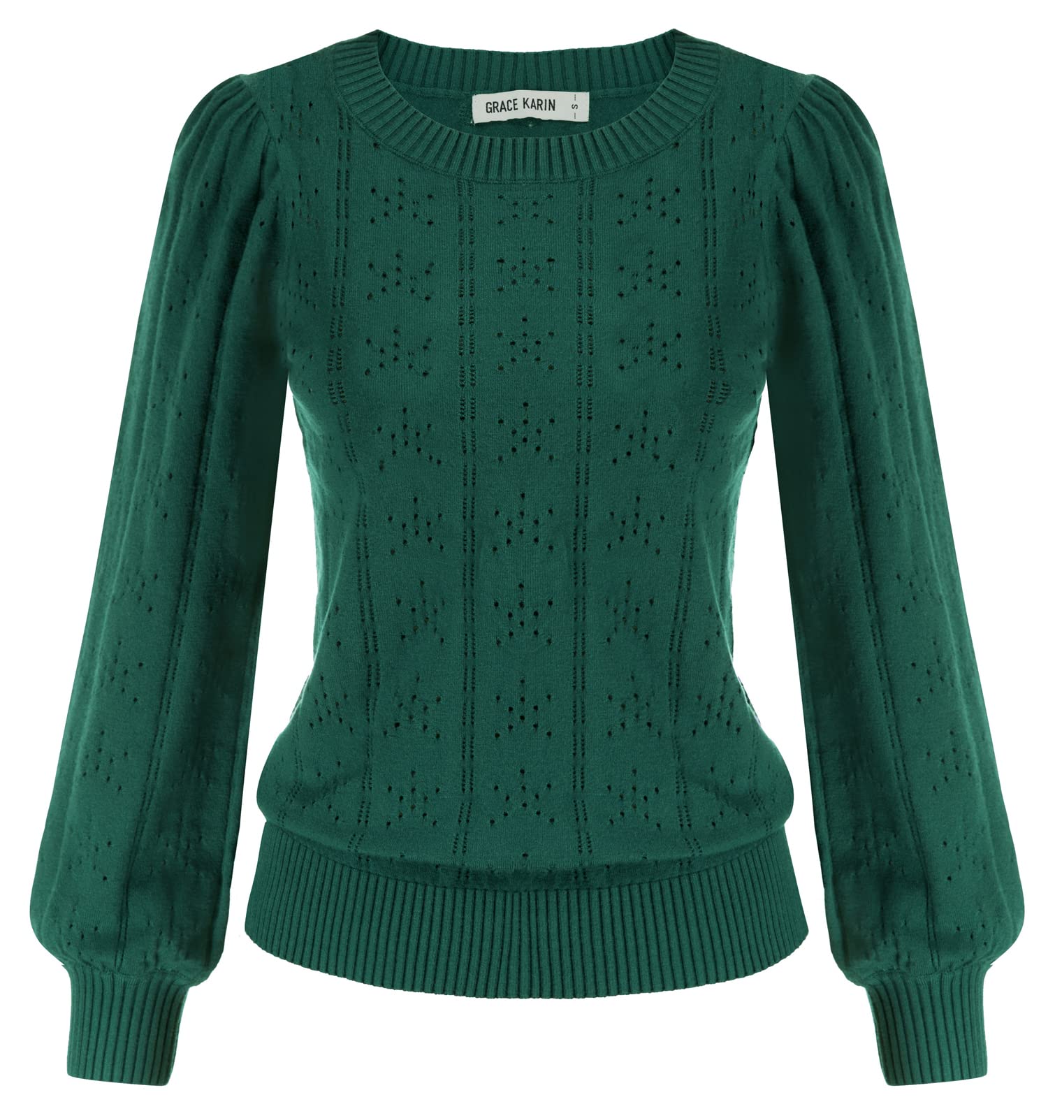 GRACE KARIN Maglia Elegante Donna a Manica Lunga con Scollo a Rotondo Tinta Unita