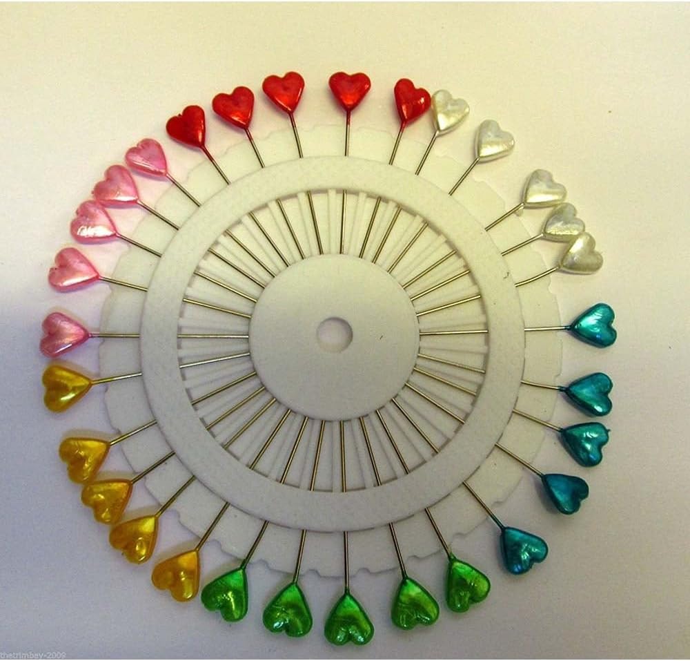 Plastic Headed Extra Long Pins - Assorted Colours - Hearts