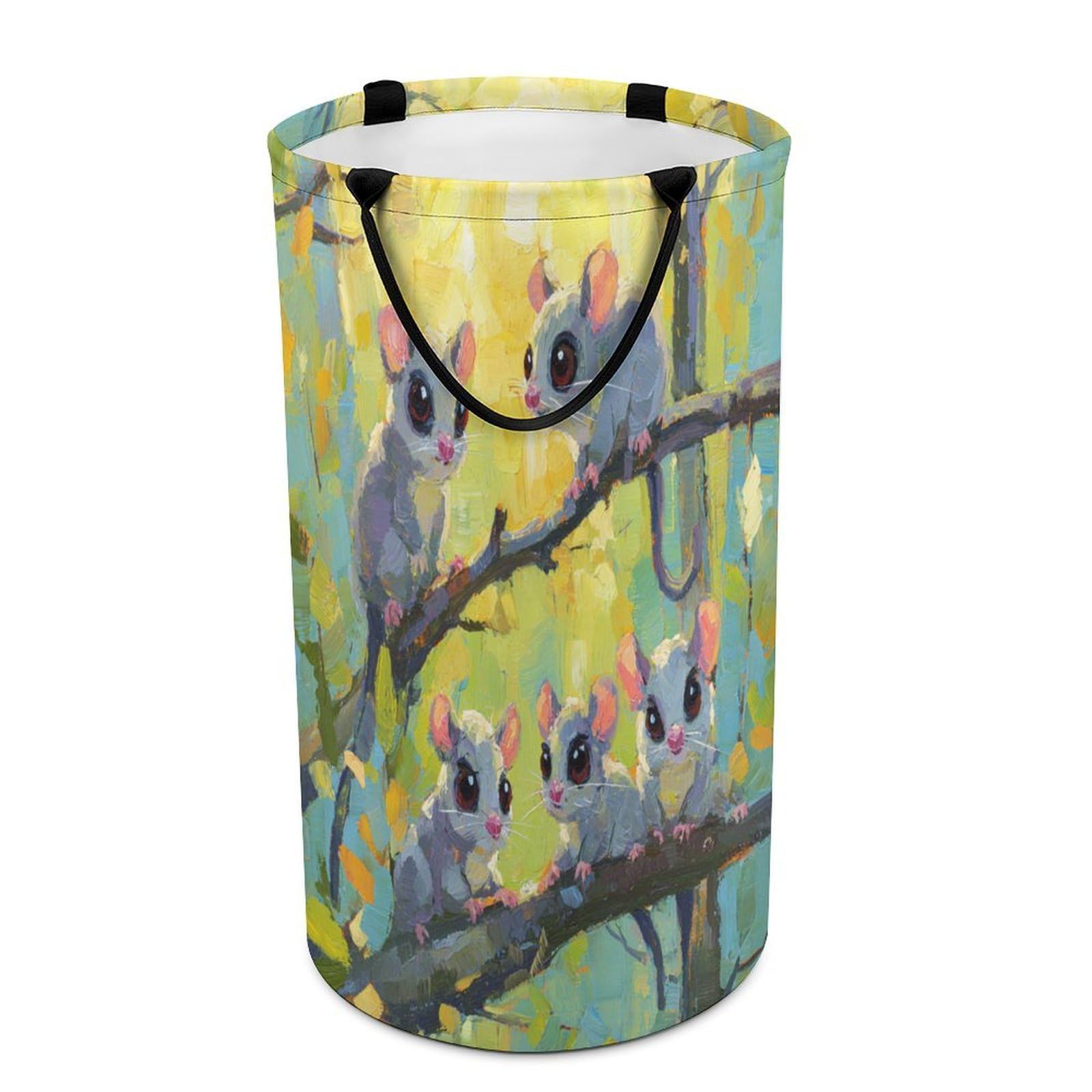 LUYYSKY Beautiful Realistic Cute Possums Versatile Storage Laundry Basket, Rustic Abstract Plants Tree Branch Animal Possums Large Capacity Bathroom Hamper With Handle