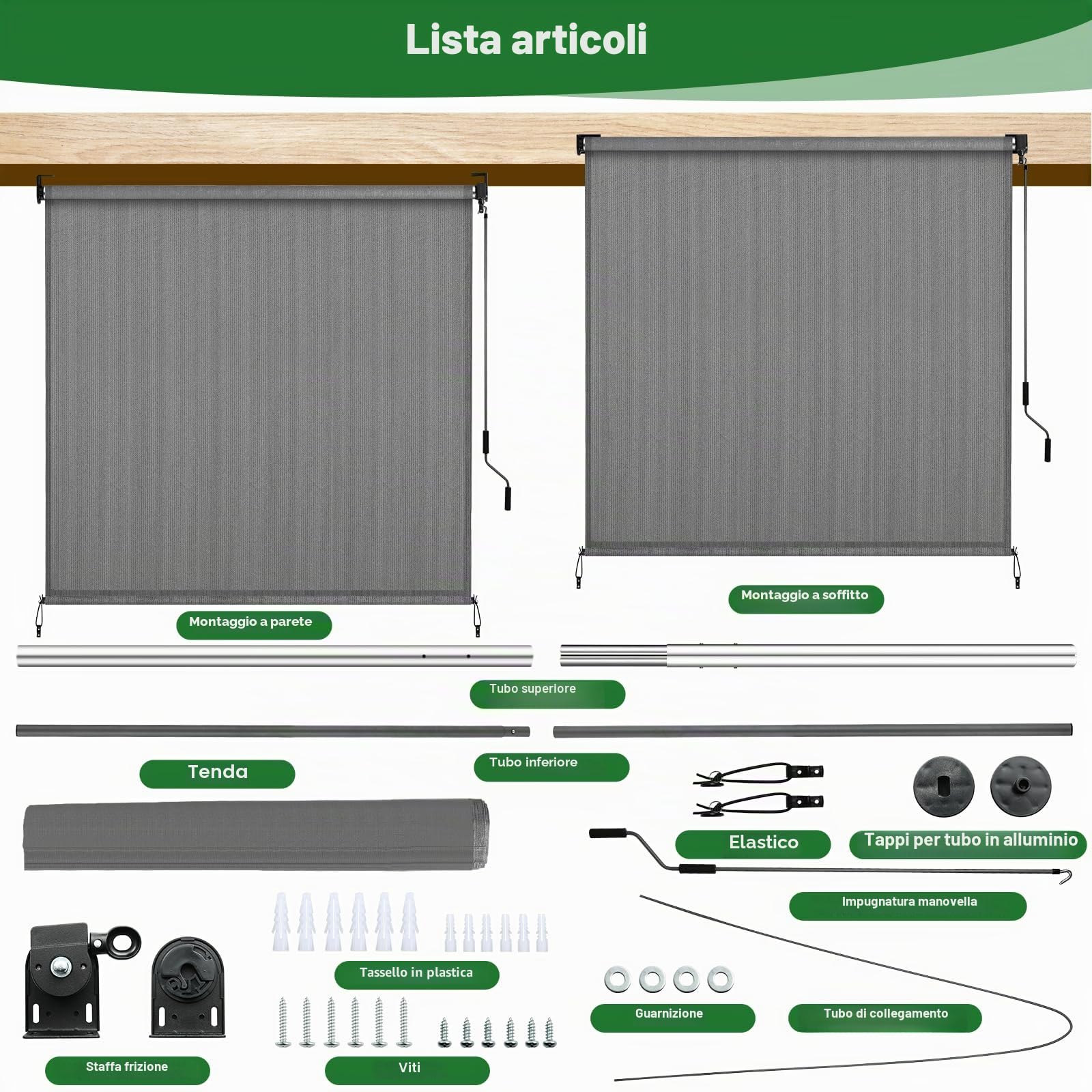LIFERUN Tenda da sole verticale a rullo, 240x240 cm, Tenda verticale, HDPE