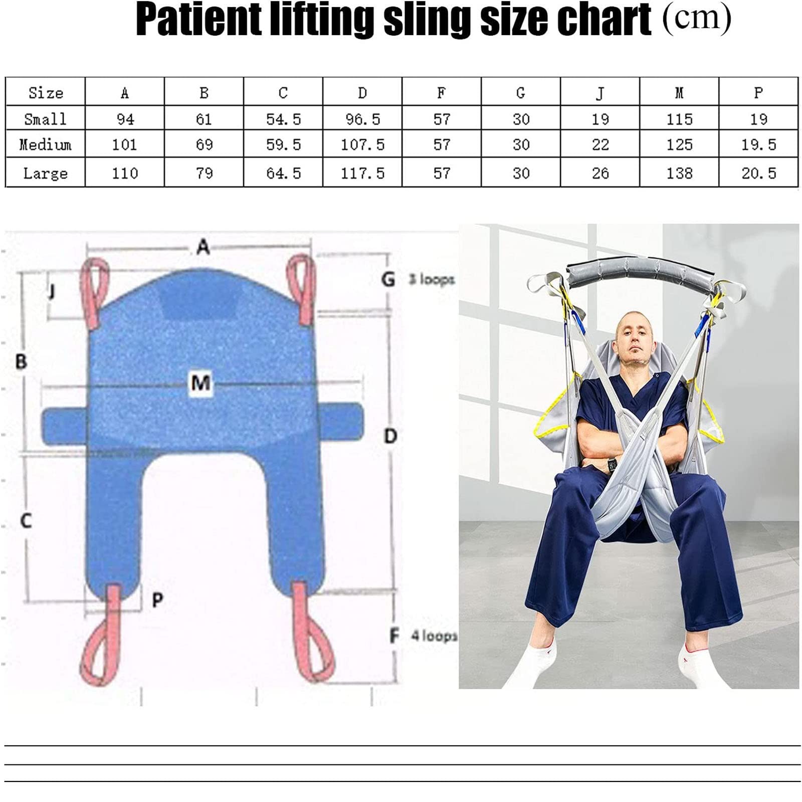 BITWIT Arnes Grua Traslado Enfermos Personas Mayores, Cinturón de Transferencia Paciente Cuerpo Complet, Transferencia de la Cama a la Silla de Ducha y al Inodoro, Carga-230kg (Size : L)