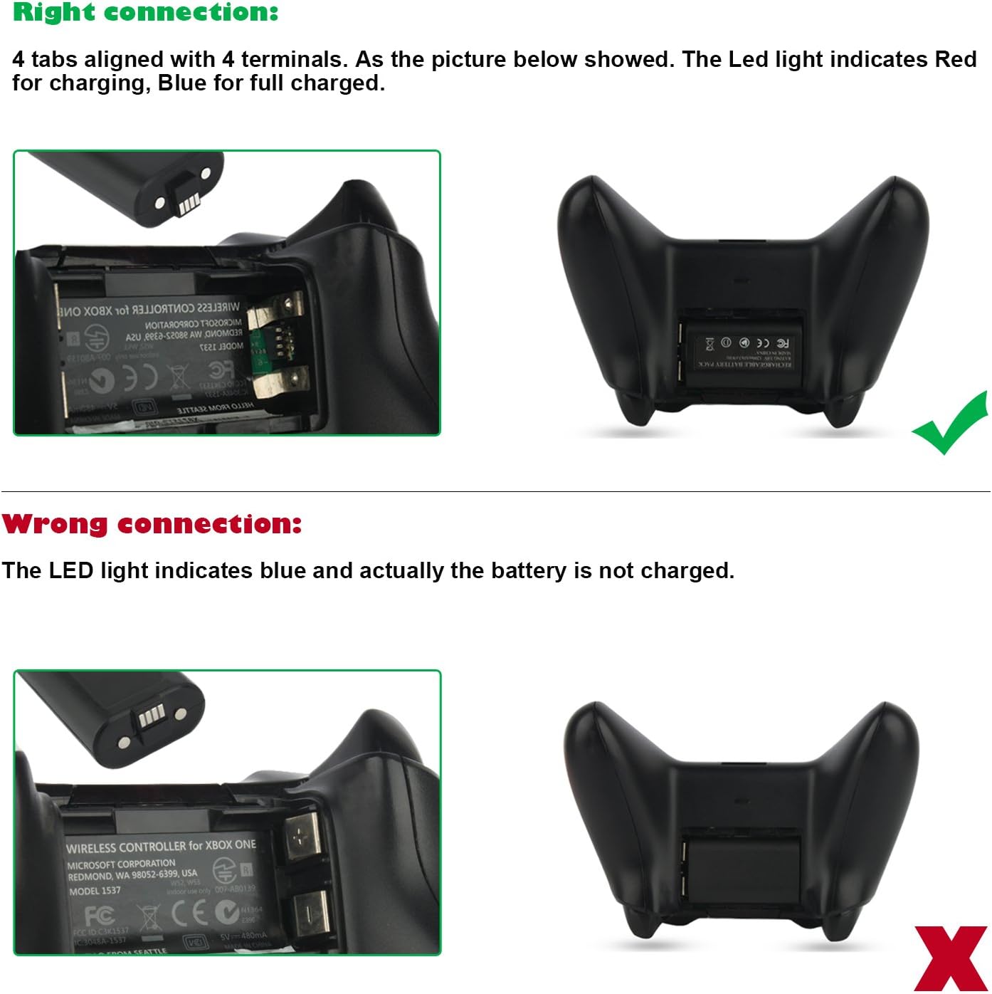 Rechargeable Battery Pack for Xbox One Controller, 2pcs 1200mAh Ni-MH Batteries with Charger Cable & Cover for Xbox One X/Xbox One S/Xbox One Eliet Wireless Controller