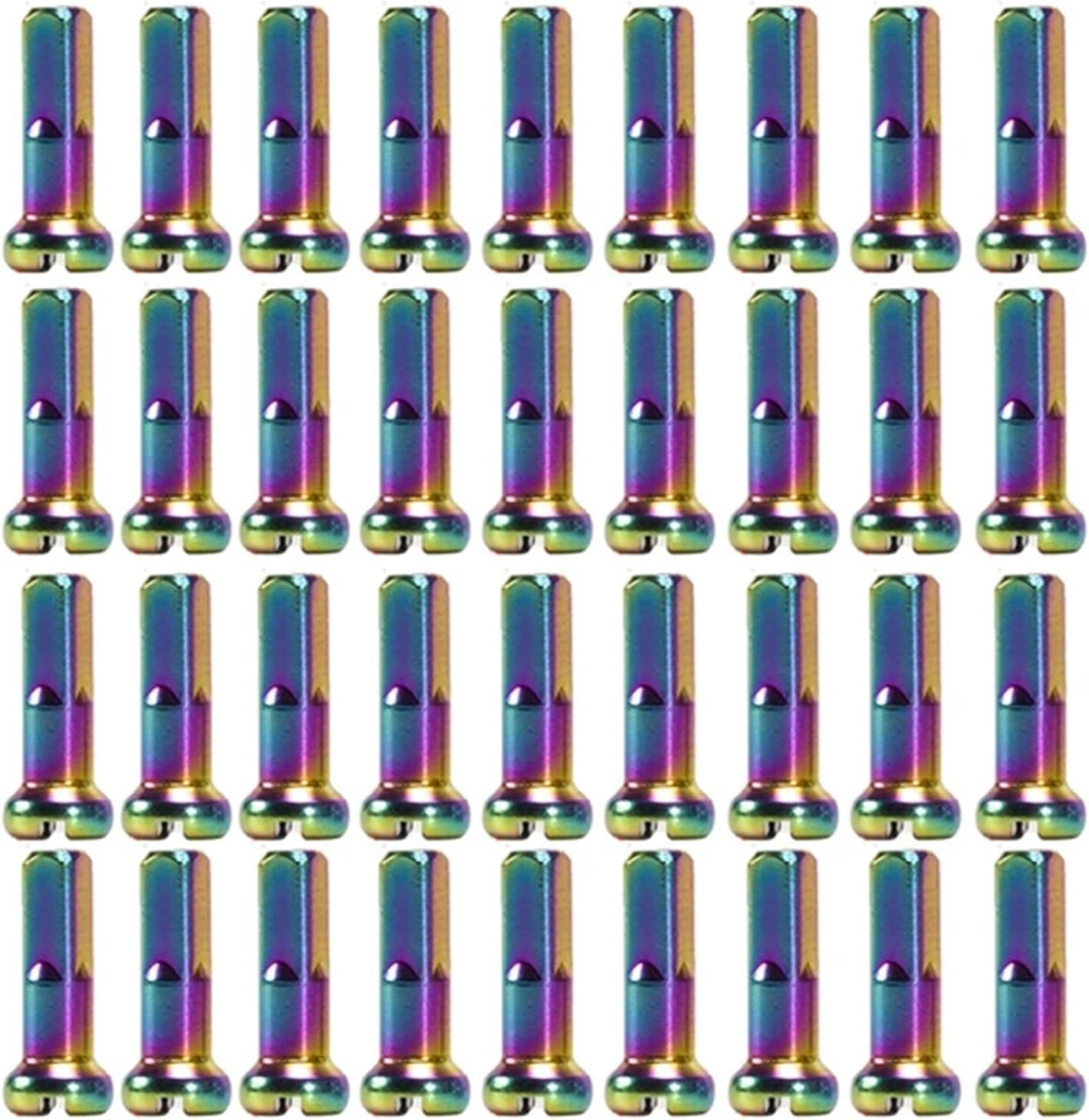 72pcs Bike Brass Spoke Nipples Caps Head End Tip 14G 2.0mm*14mm Silver Rainbow Oil Slick for Road Mountain Fit for Bicycle