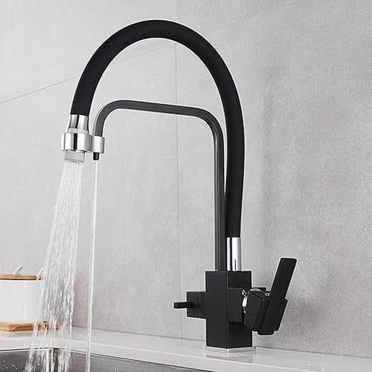 Black Filtered Kitchen Tap Spray Column Mode Rotating Kitchen Tap Taps Hot Cold Water Mixer Tap, Black-A-Square, China