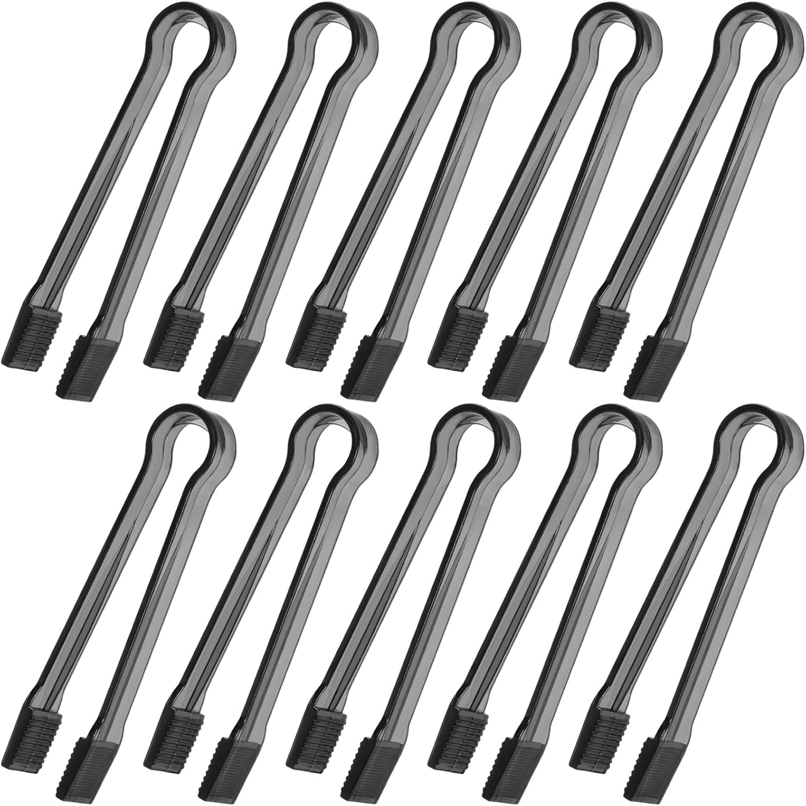 8 Pcs Plastic Buffet Serving Tongs, Clear Kitchen Mini Serving Utensil Tongs for Food Ice Salad Buffet Barbecue Cookies, 6.3 Inches (Black)