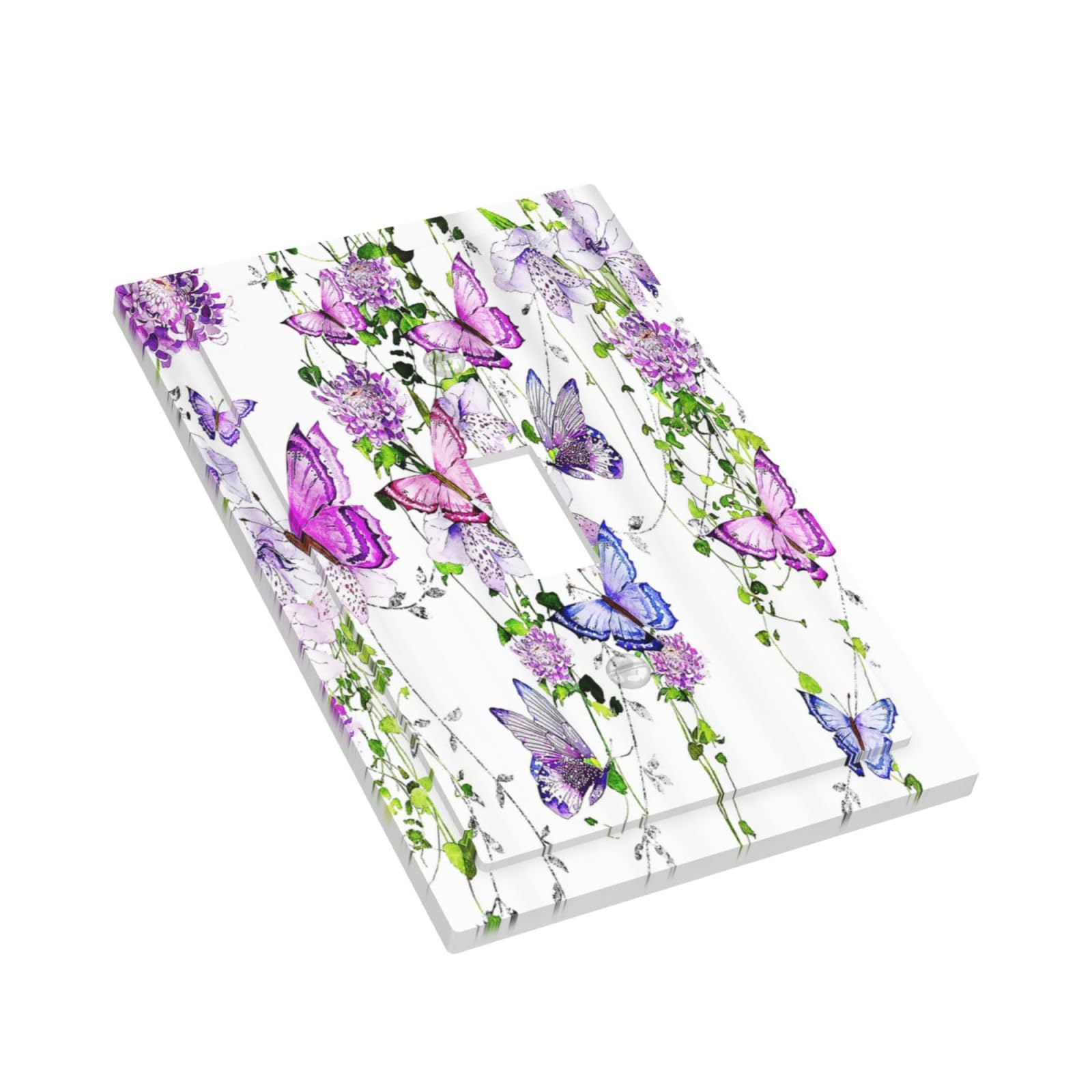 Ybclf Purple Butterfly Flowers Light Switch Cover - Vintage Floral Decorative Wall Plate