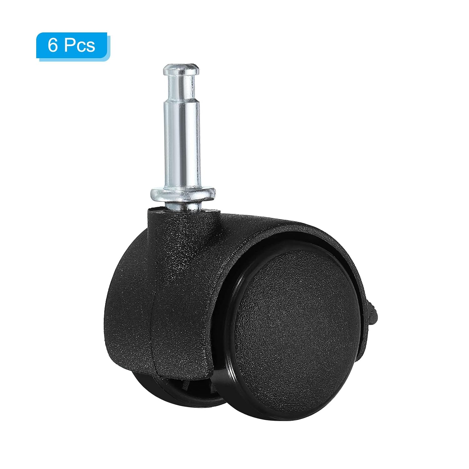 PATIKIL 1.2 Inch Swivel Stem Casters, 6 Pack Nylon 360 Degree Insert Swivel Stem Wheels with Brake for Chair Shelf Furniture Replacement, Black