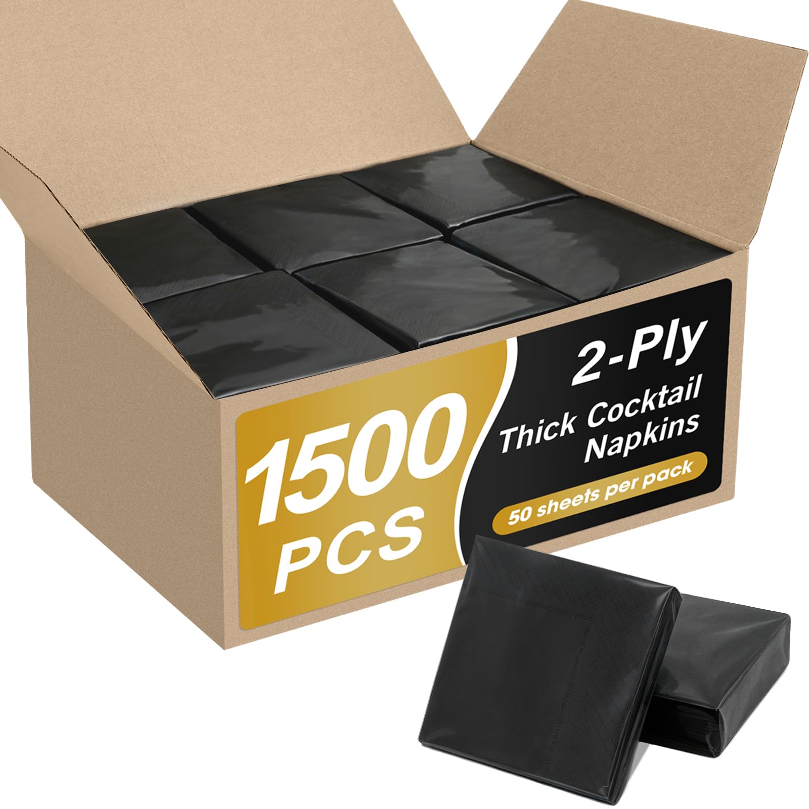 View 1 of 1500 Count Black Cocktail Napkins Paper, 2-Ply Cocktail Napkins Bulk, Black Napkins Disposable for Bar Holiday Dining Party Christmas Wedding and Everyday, 4.5 x 4.5 Inch