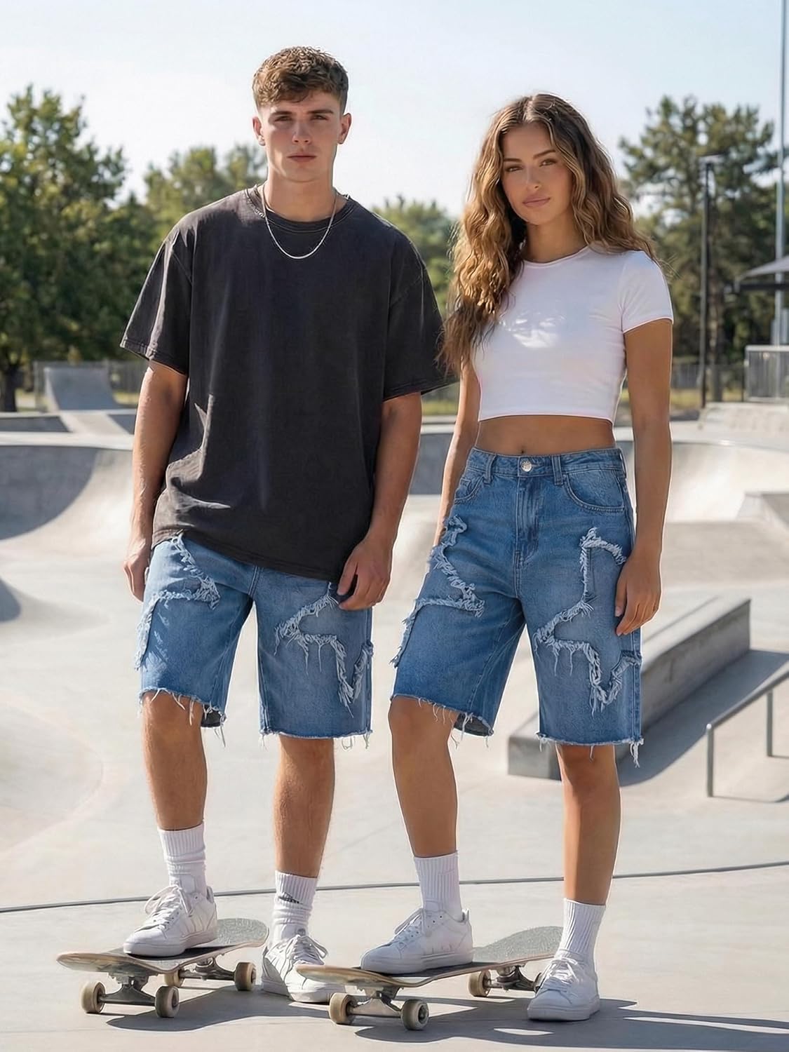 JMIERR Mens Baggy Jeans Shorts Loose Fit Star Wide Leg Jorts Y2K Streetwear Vintage Casual Denim Shorts 2026 - Image 7