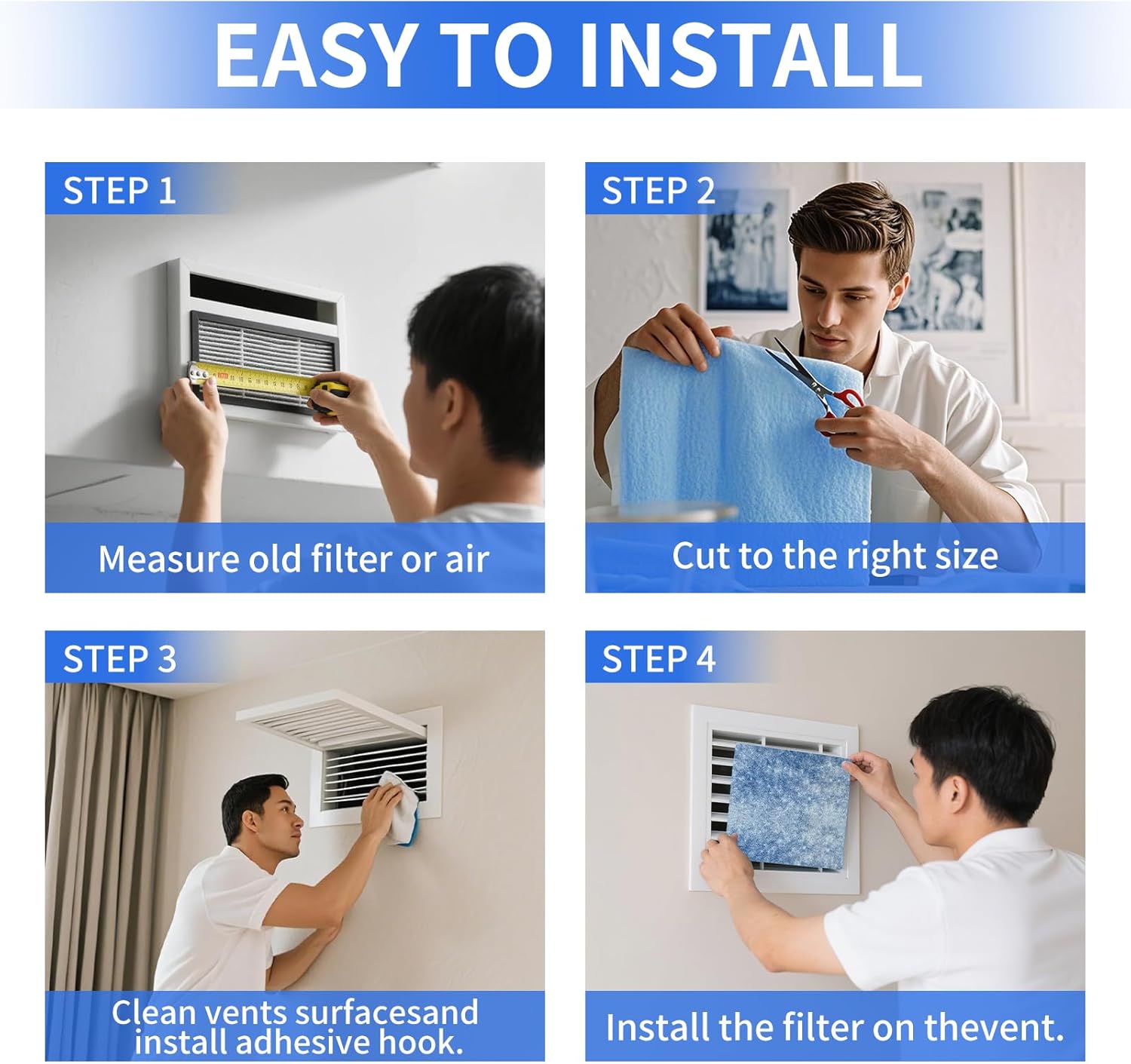 Custom Size Air Vent Filters,20''x140''x1'' Cut to Fit Air Filter Material with MERV 8 Rating & Adhesive Tape, for Home Floor, Grilles, Ceiling, HVAC Furnace Vents