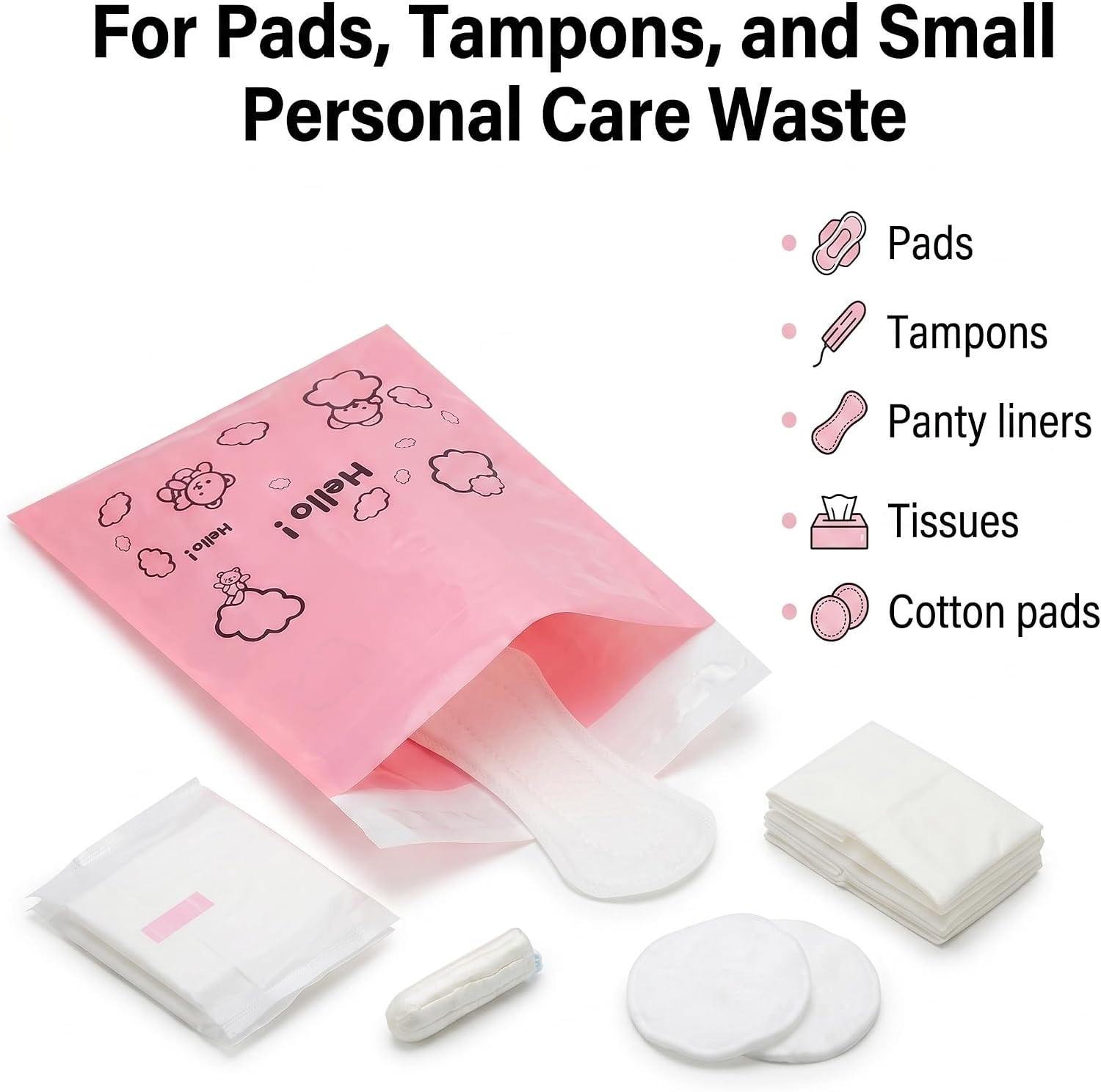 [110 Count] Bynibiny Pink Feminine Hygiene Disposal Bags for Pads & Tampons