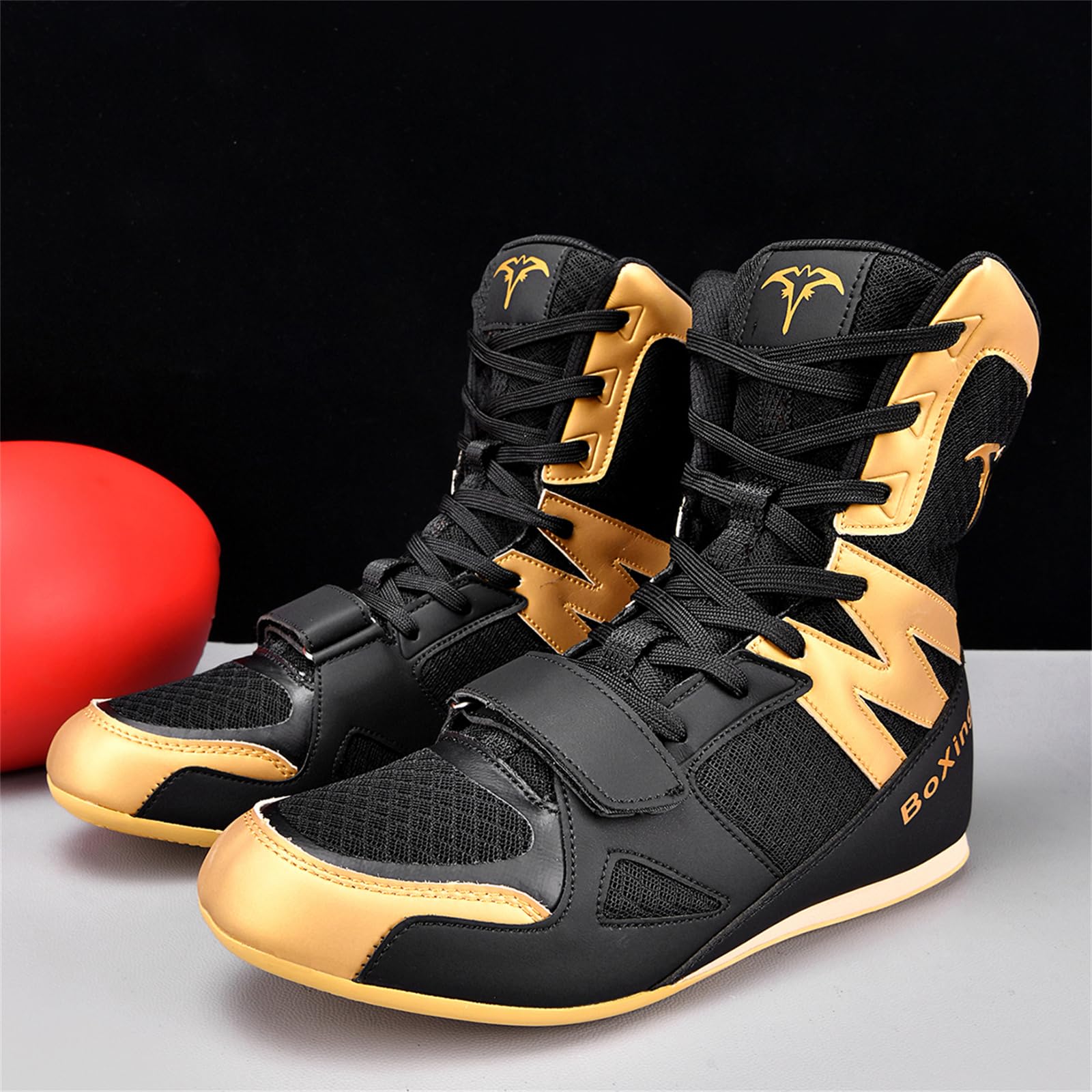 Zapatillas Boxeo Hombre Zapatillas Lucha Libre Profesional Caña Alta | Malla transpirable Correa en el tobillo Suelas antideslizantes Ligero Artes marciales Combate Entrenamiento físico