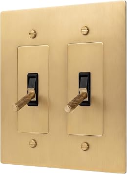 Residence Supply Brass Toggle Light Switch - 120 VAC - Retro Light Switch Cover Plate - Polished Antique Brass Wall Plate with Solid Lever - Decorative Light Switch for Historical Homes - UL Listed