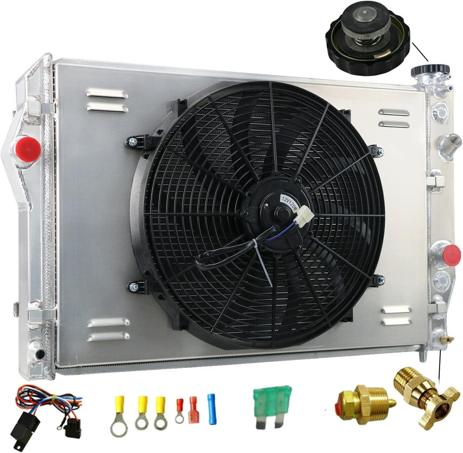 Aluminum Radiator For 1993-2002 Chevy Camaro Pontiac Firebird Trans Am 94 95 96 97 98 99 01 3 Row Core Shroud Fans Relay Radiators