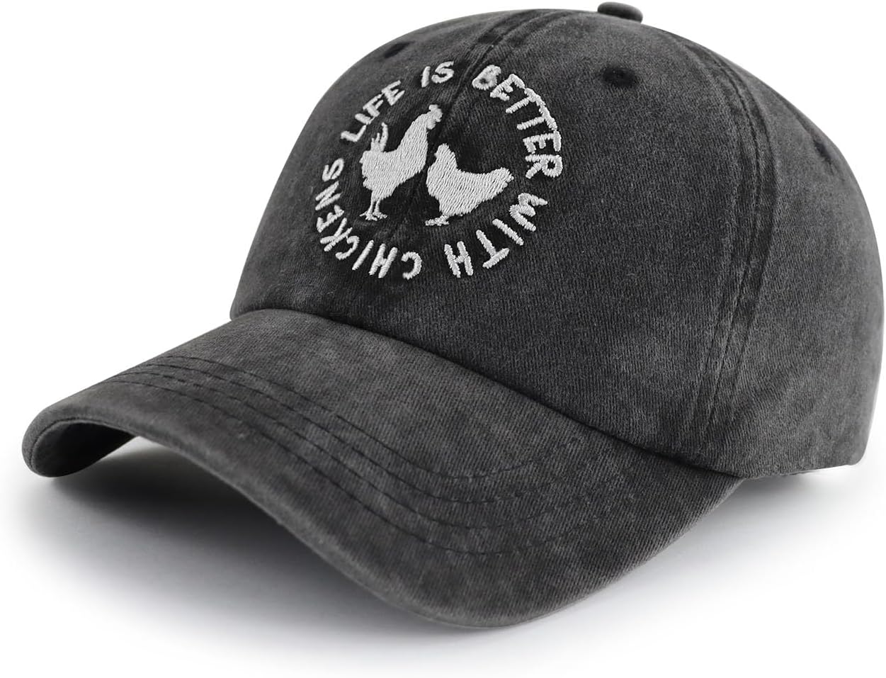 Tbstlumd Funny Life is Better with Chickens Hat for Women Men, Adjustable Cotton Embroidered Farm Baseball Cap - Image 2