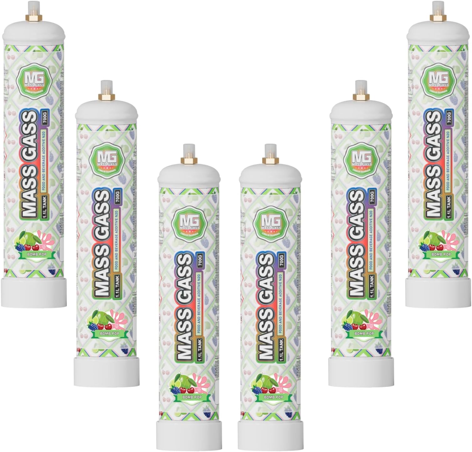 MassGass 700g×6 Whipped Cream Charger 1.1L Cream Charger Food Grade Ideal for Home & Commercial Use(Nozzle Included) Bombpop Flavor 6-Pack