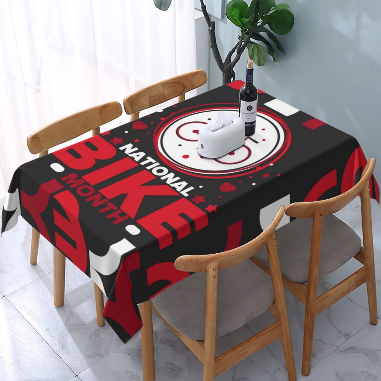 JunHeArt National Bike Month Tablecloth Rectangle Table Cover Washable Table Cloths Decor For Kitchen 54" X 72"