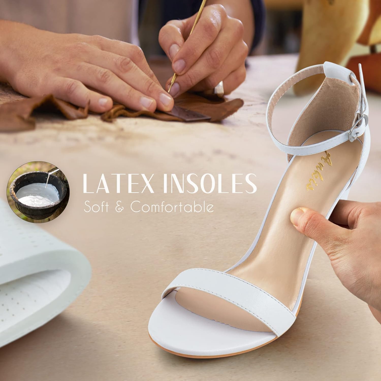 Ankis White Heels Wedding Shoes for Bride Women Chunky Heels Pearl High Heels Heeled Sandals 4 Inch - Image 2