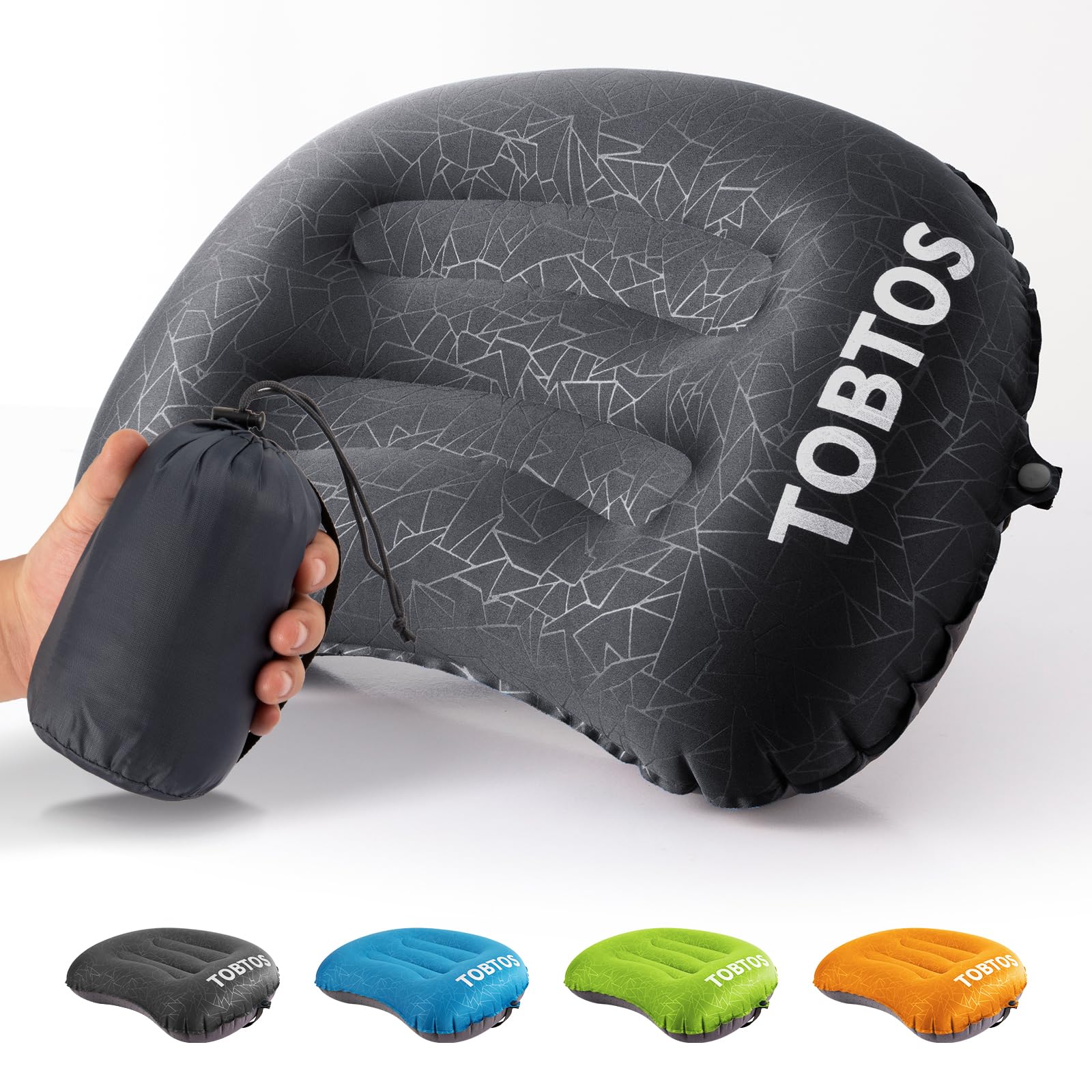 Inflatable Camping Pillow, 17x12in, Black