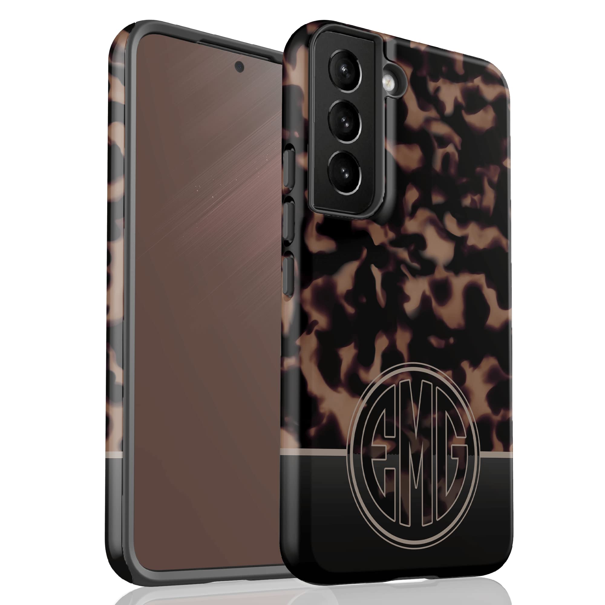 Artisticases Custom Initials Monogram Tortoiseshell Tort Personalized Name Case, Compatible with Samsung Galaxy S25 Plus, S24 Ultra, S23, S22, S21,