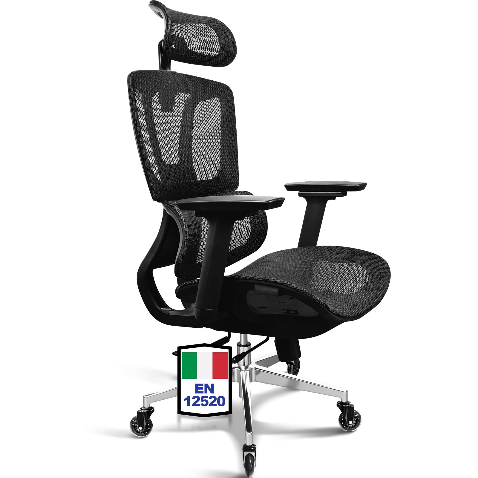 MELOKEA Sedia da Ufficio Ergonomica, Braccioli 4D, Sedile Regolabile, Inclinazione 4 Livelli, Ruote in Gomma, Mesh Traspirante, Schienale Alto, Home Office e Gaming