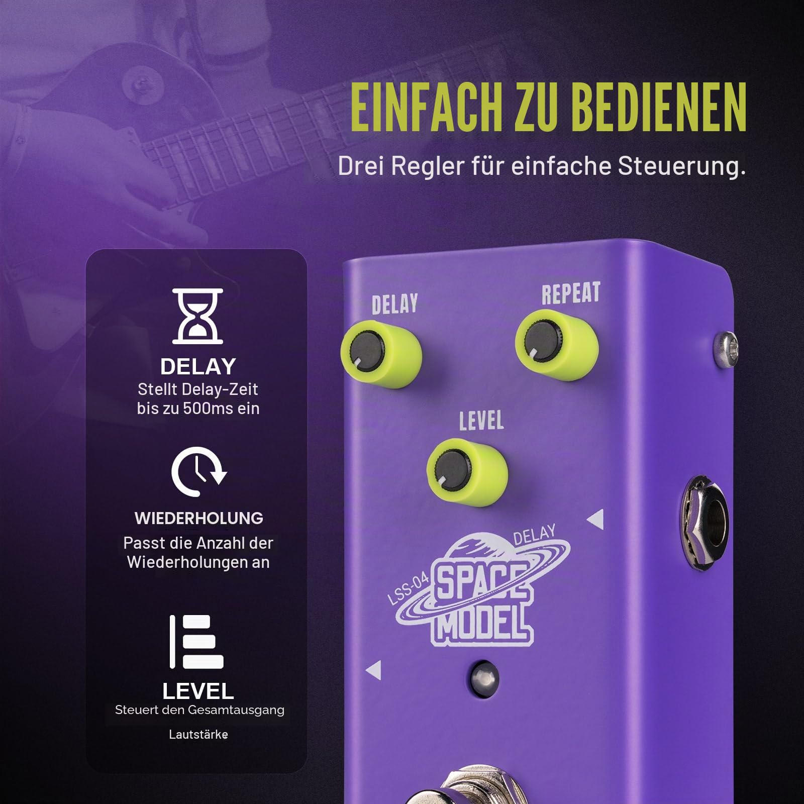 Delay Pedal Dumble-Style Analogue Delay Guitar Effect Pedal– 500ms Delay, Mini Effektpedal True Bypass, Vollanaloge Schaltung, Kompakte Design SPACE MODEL(Delay)