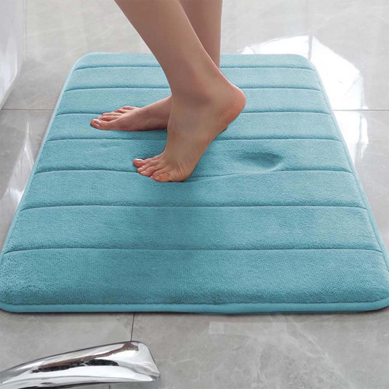 Tapis de salle de bain antidérapant extra doux en mousse à mémoire de forme à séchage rapide Tapis de sol Tapis de bain pour la maison Lar 140 x 200 cm Bleu clair