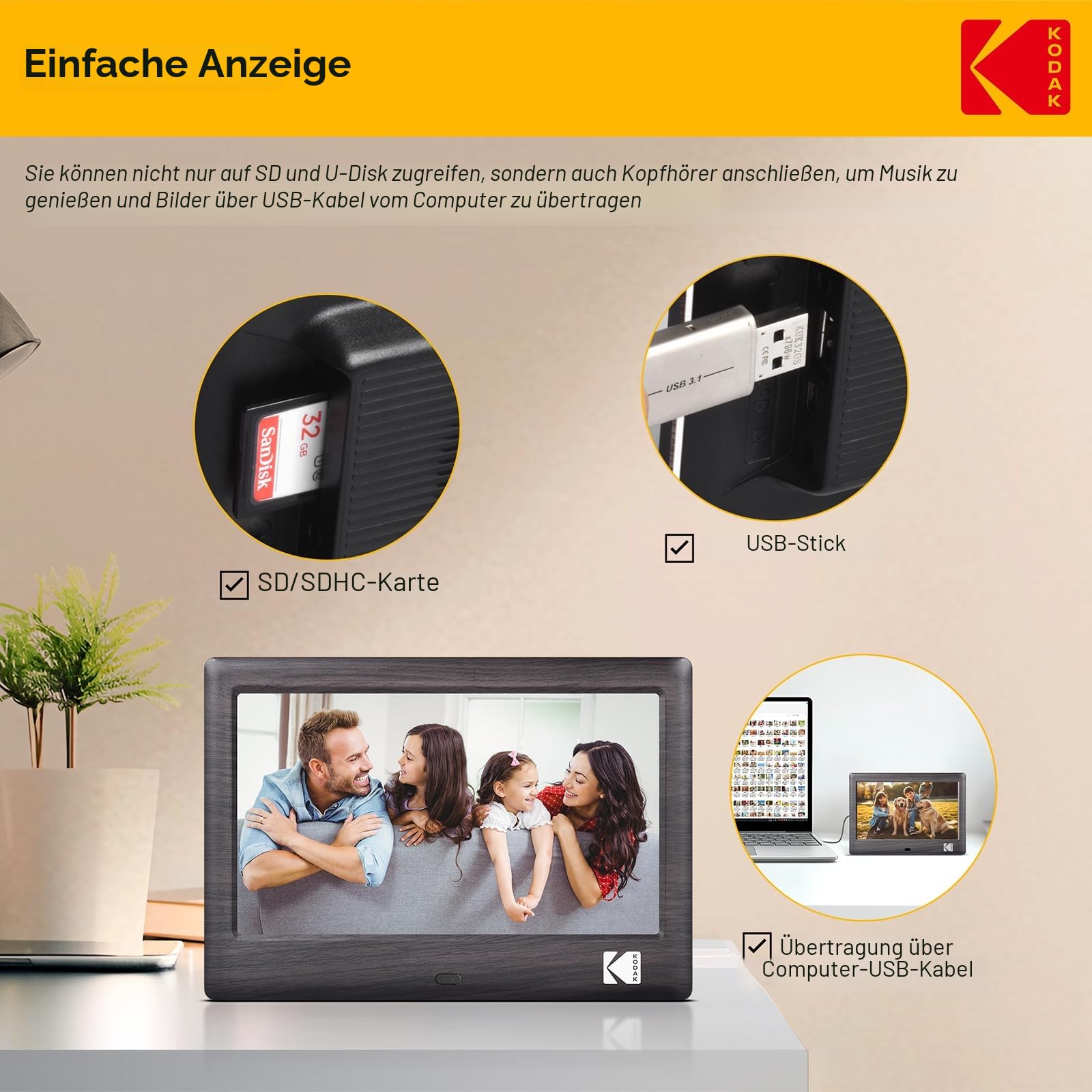 Kodak Digitaler Bilderrahmen 7 Zoll Elektronischer Fotorahmen