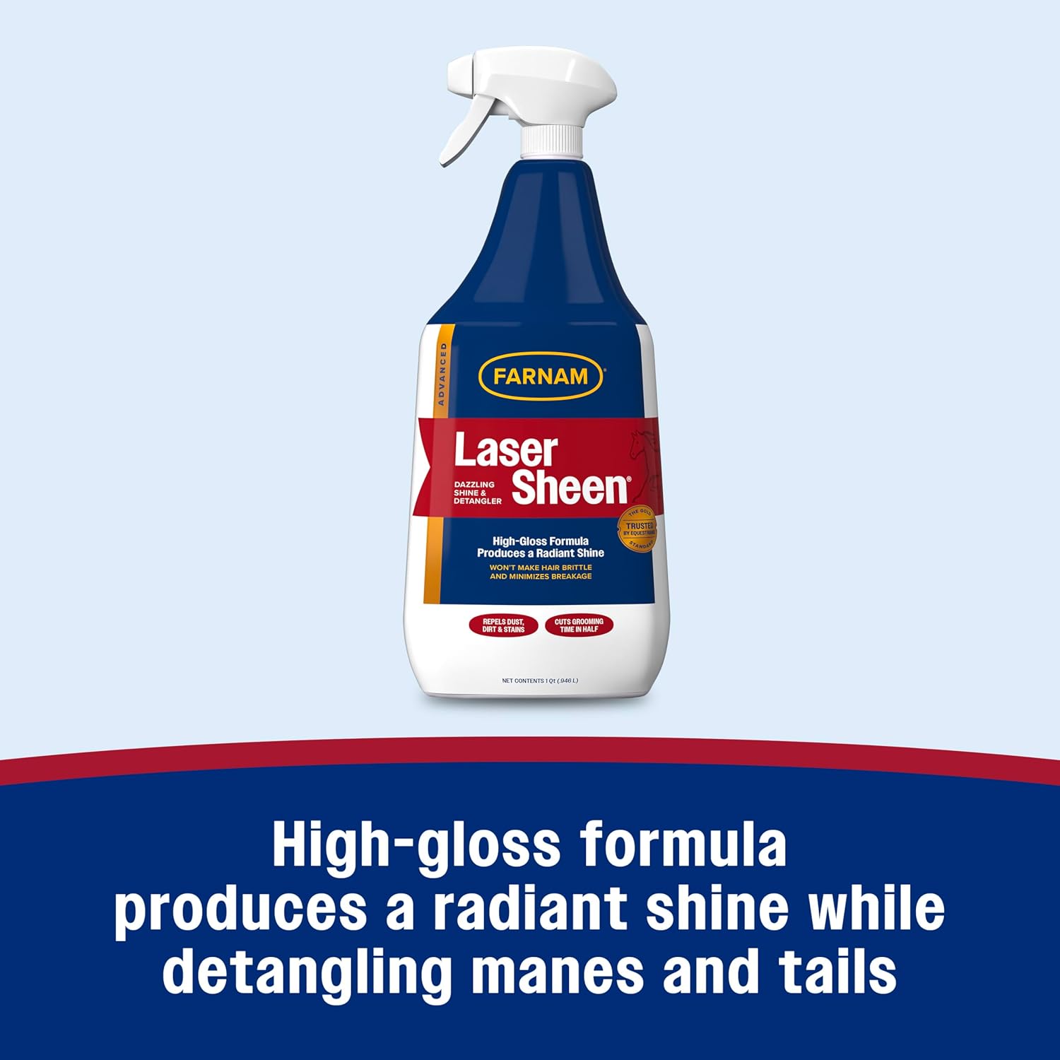 Farnam Laser Sheen Dazzling Shine and Detangler for Horses, Repels Dirt and Stains, Ready-To-Use Spray, 32 Ounces