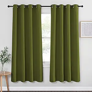 NICETOWN Blackout Curtain for Girls Room - Thermal Insulated Solid Grommet Room Darkening Curtain/Panel/Drape for Bedroom (Olive Green, Single Panel, 52 by 72-inch)