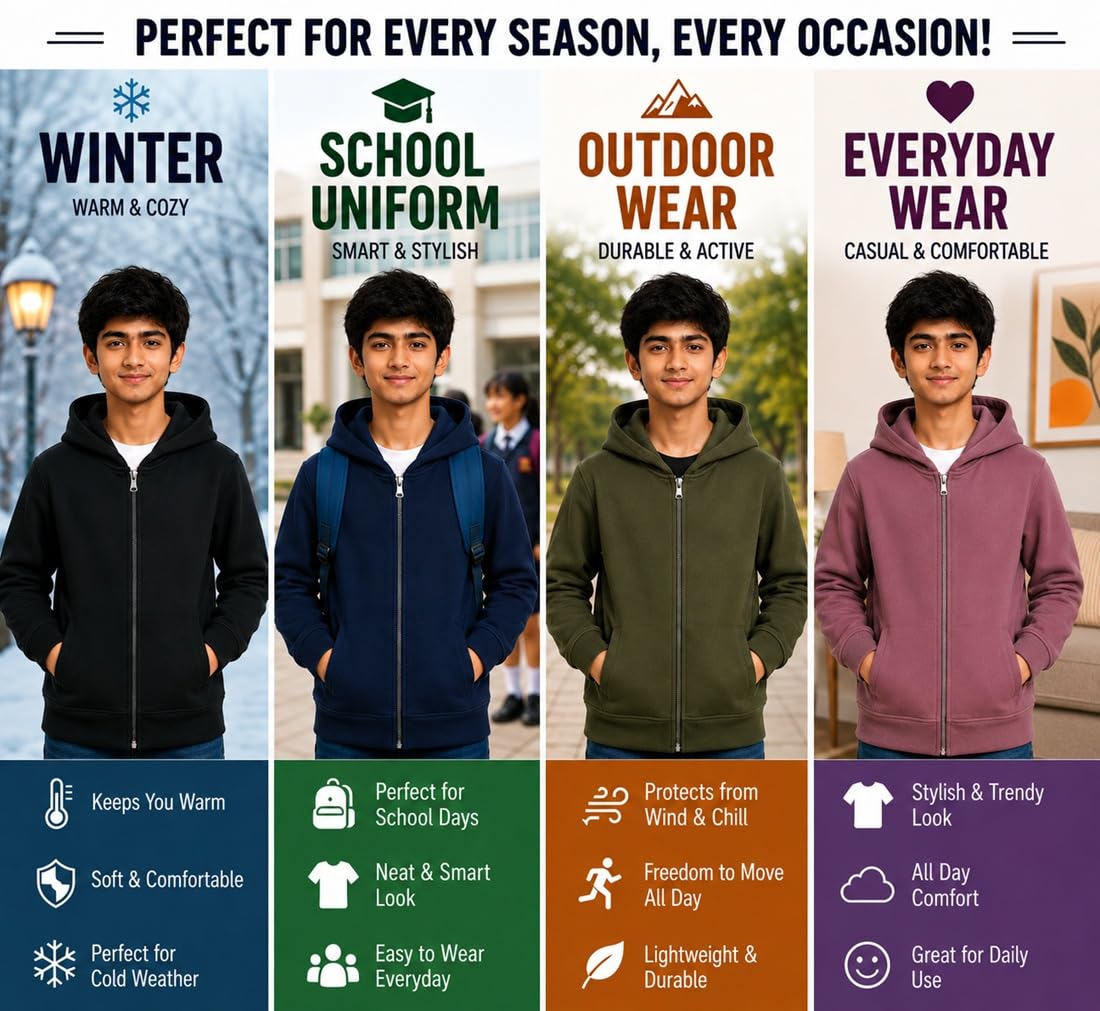 ADBUCKS Boy's Cotton Hooded Hoodie (Boy'ss_Jacket_Darkgrey_30_Dark Grey_9-10 Years) 4