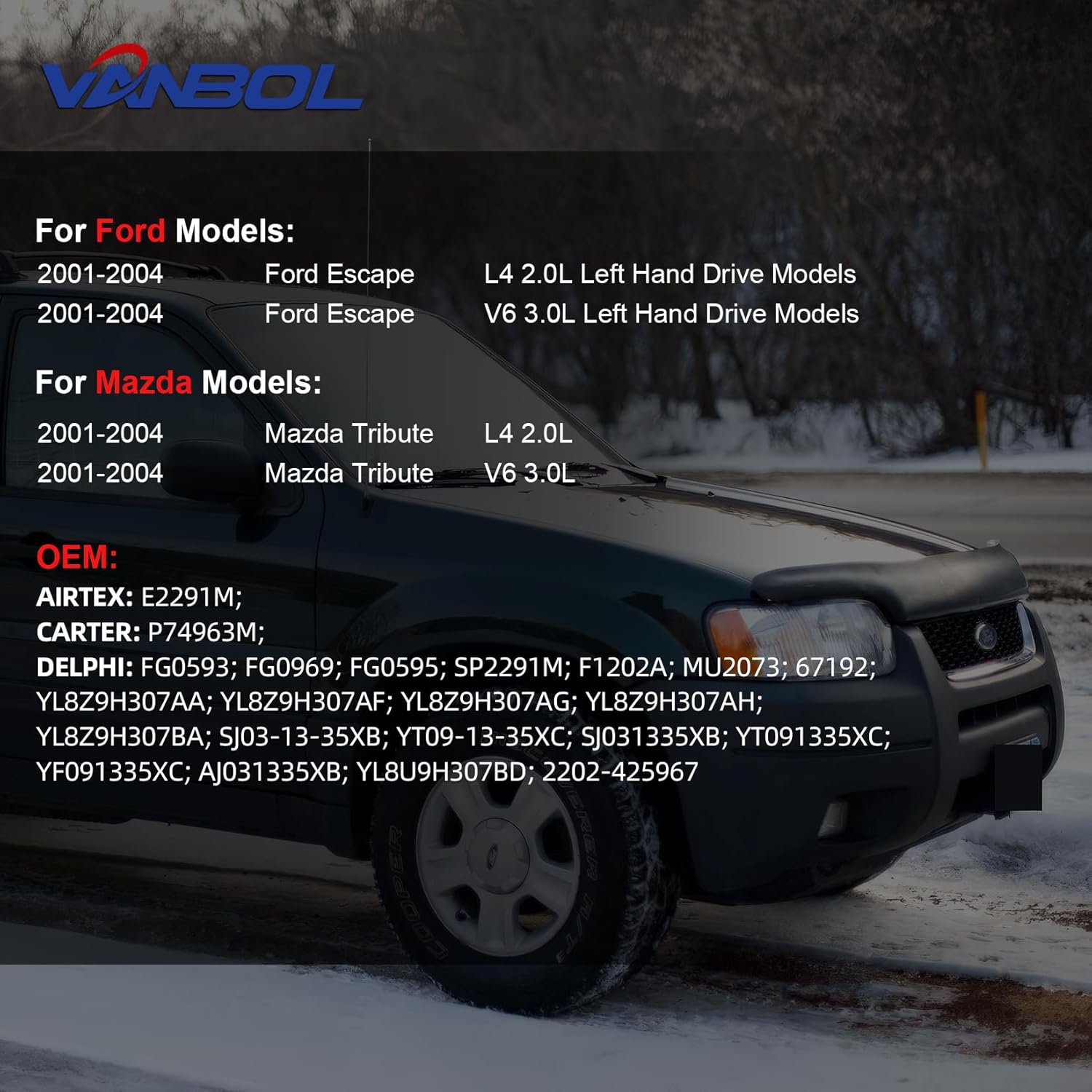 Electric Fuel Pump Module Assembly Compatible with 2001 2002 2003 2004 Ford Escape Mazda Tribute L4 2.0L V6 3.0L Gas Replace E2291M P74963M FG0593 SJ031335XB VANBOL0143 with Sending Unit O-ring