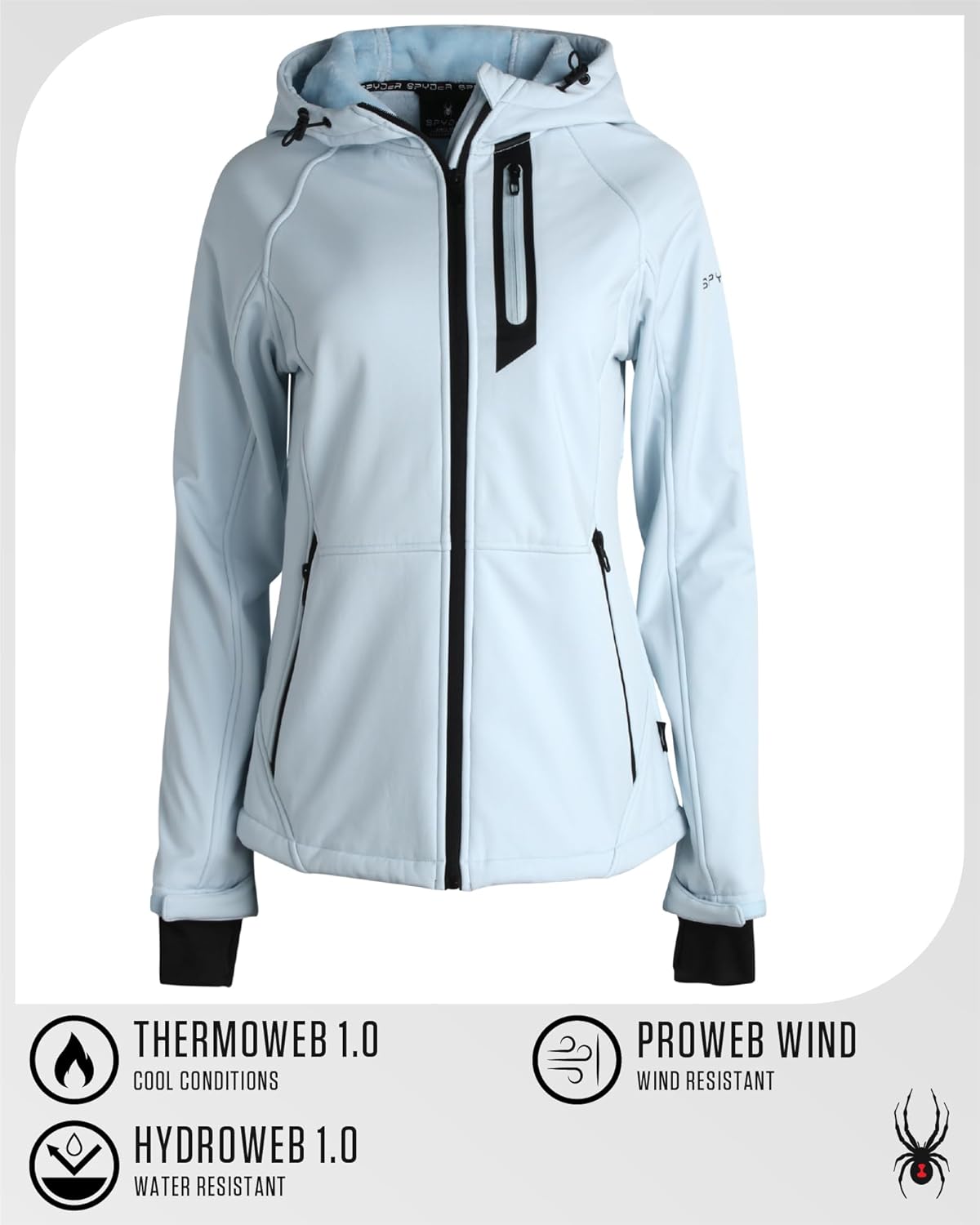 Spyder Womens Softshell Jacket - Lightweight Terry Fleece Hoodies for Women Water Resistant Zip Up Womens Windbreaker Jacket - Image 6