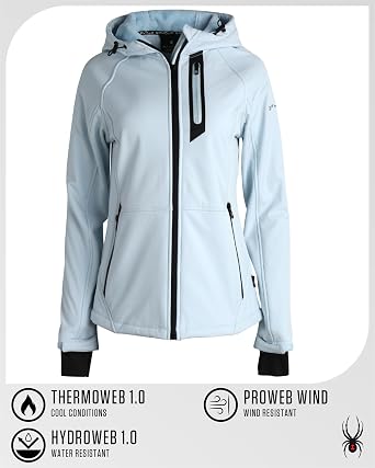 Spyder Womens Softshell Jacket - Lightweight Terry Fleece Hoodies for Women Water Resistant Zip Up Womens Windbreaker Jacket