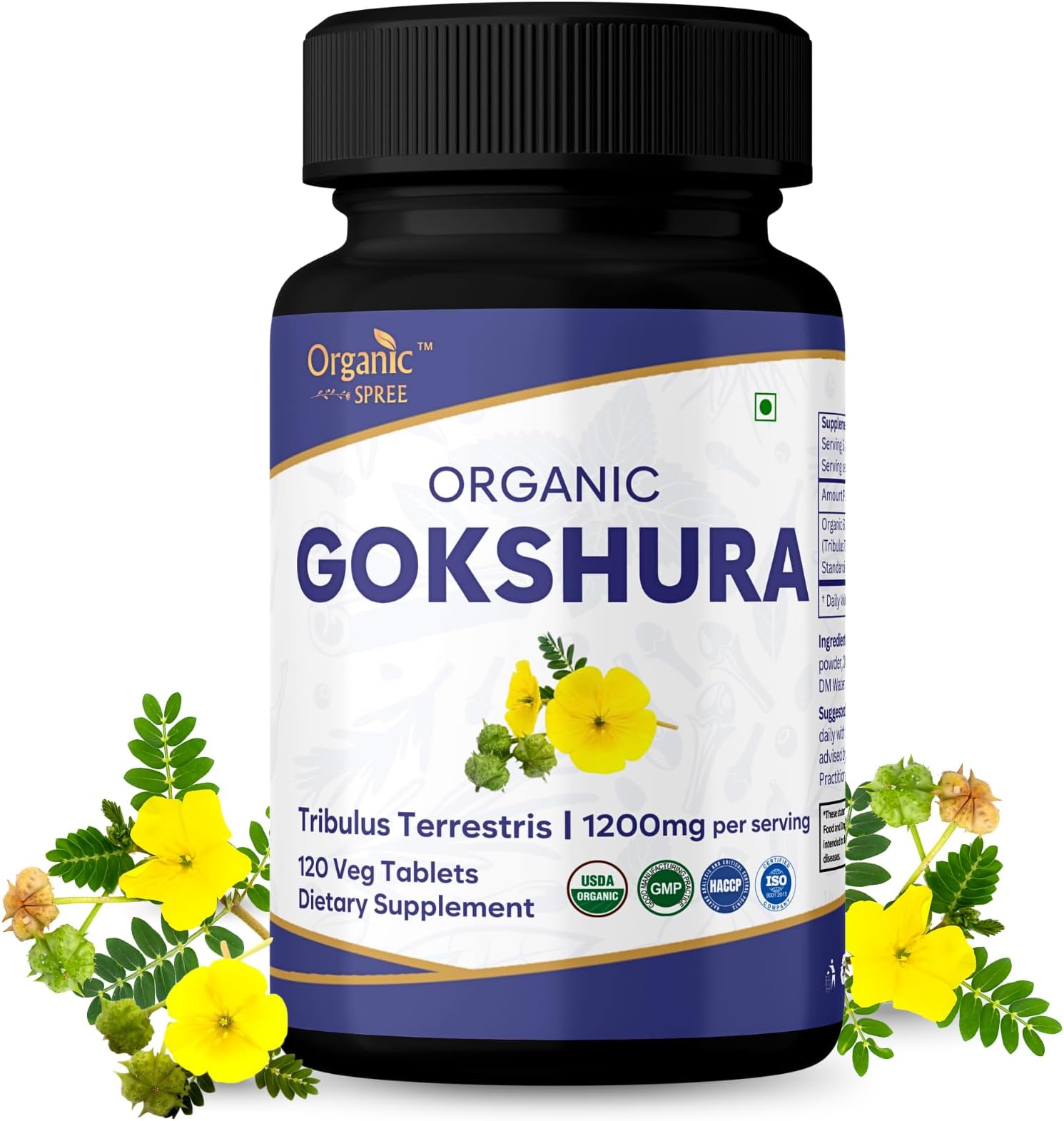ORGANIC SPREE Gokshura 120 Tablets - Ayurvedic Formulation - Certified and Vegetarian*