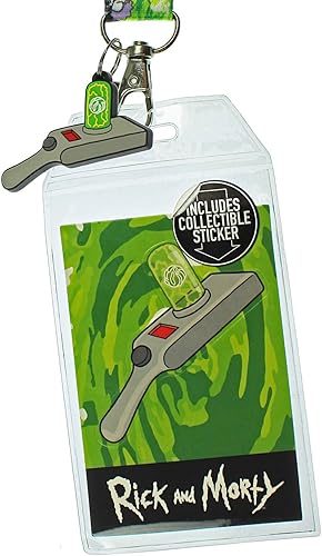 Miniatura 2 de Rick and Morty - Cordón con soporte para identificación, dije de goma para pistola portal y calcomanía