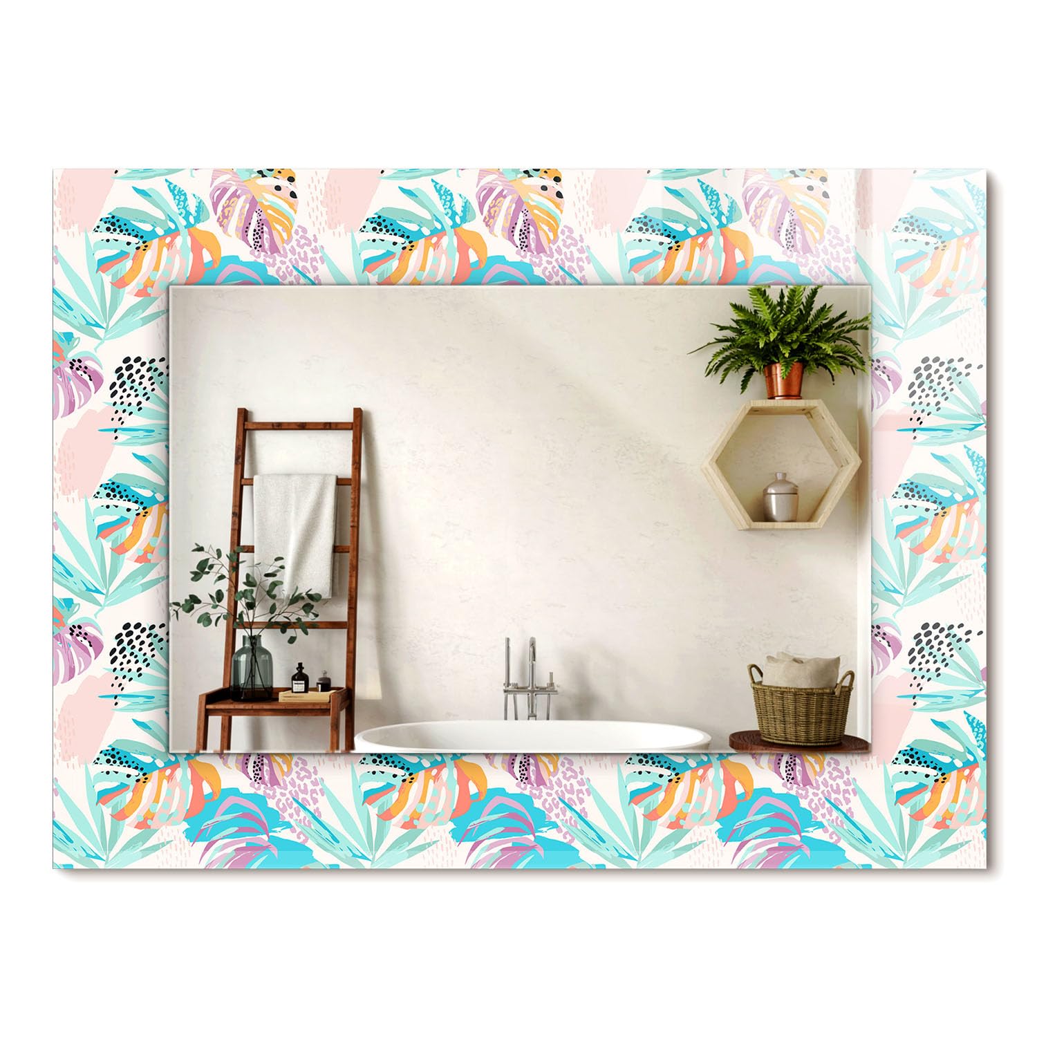 Miroir rectangulaire avec cadre artistique déco murale chic chambre salon 80x60cm