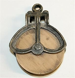 Galapagoz Wood Pulley Barn Farm House Decor Rustic New Antique Primitive Style Cast Iron 7 x 5 x 2 inch USA