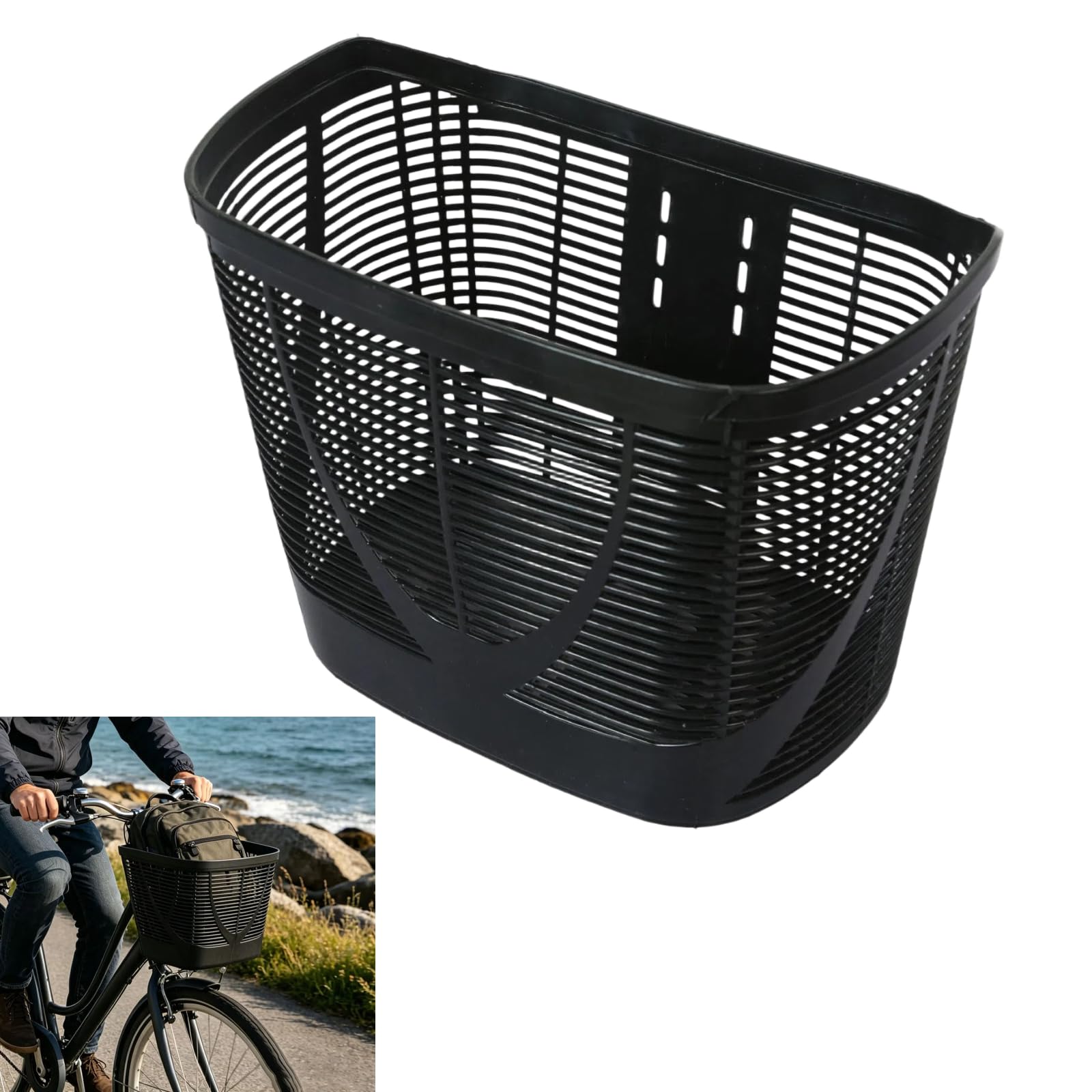 Bicycle Front Abs Basket, Mobility Scooter Handlebar Basket, Detachable Storage Basket, Quick Install Weather Resistant Basket, Suitable For Scooter, Tricycle, Pet Travel, Shopping, Camping (Black)