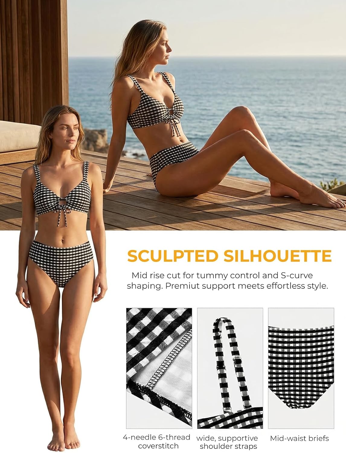 CUPSHE Women's Bikini Set Two Piece Swimsuit Front O Ring Drawstring Self Tie Bathing Suit Adjustable Straps