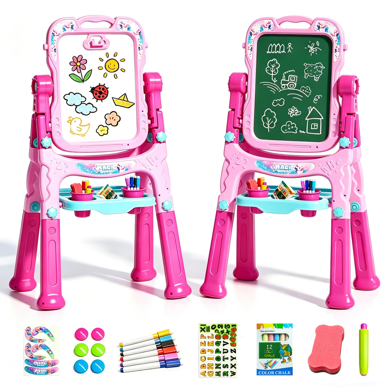 Staffelei Kinder, Maltafel Zaubertafel, Kleinkinder Spielzeug ab 2 Jahre Mädchen Spielzeug für 1-6 Jahre Painting Board Lernspielzeug für 1 2 3 4 5 6 Jahre Baby Kinder Geburtstag Geschenk Schreibtafel