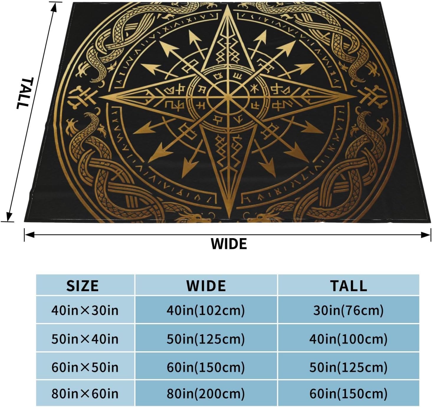 Unique Fleece Blanket for Boys Girls, All Season Throw Blanket Compatible with Black Celtic Viking Design Magical Runic Compass Vegvisir In The Circle Of Norse Runes And Dragons Tattoo Decorative