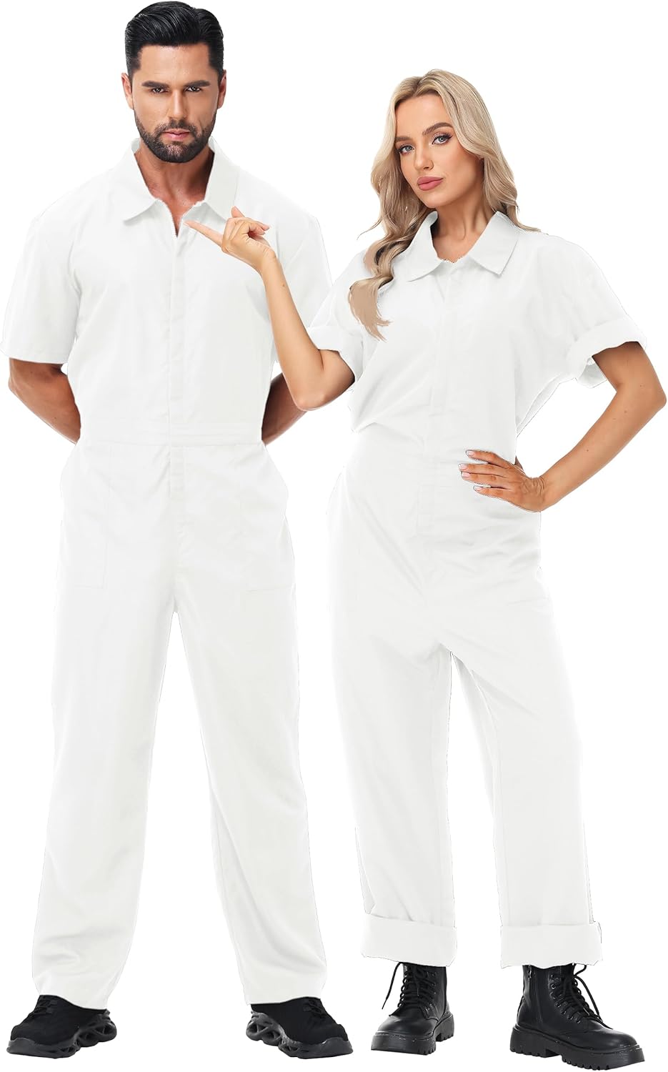 AOBUTE Men Halloween Mechanic Jumpsuit Short Sleeve Zipper Solid Color Coveralls