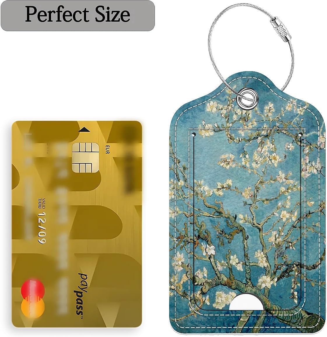 Luggage Tags,Retro Plum Blossom Oil Painting Design, Double-Sided Privacy Cover ID Labels with Stainless Steel Loop and Address Card for Travel Bag Suitcase image 3