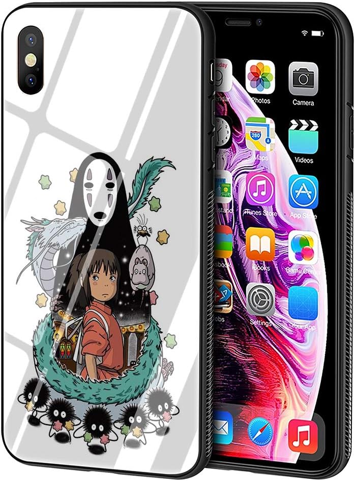 Fashion Phone Case for iPhone X/XS Cover,9H Tempered Glass Soft Silicone Back Cover Anti Scratch Bumper Design LB-135 Spirited Away Protective Case